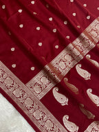 Maroon colour Mashru silk Banarasi saree