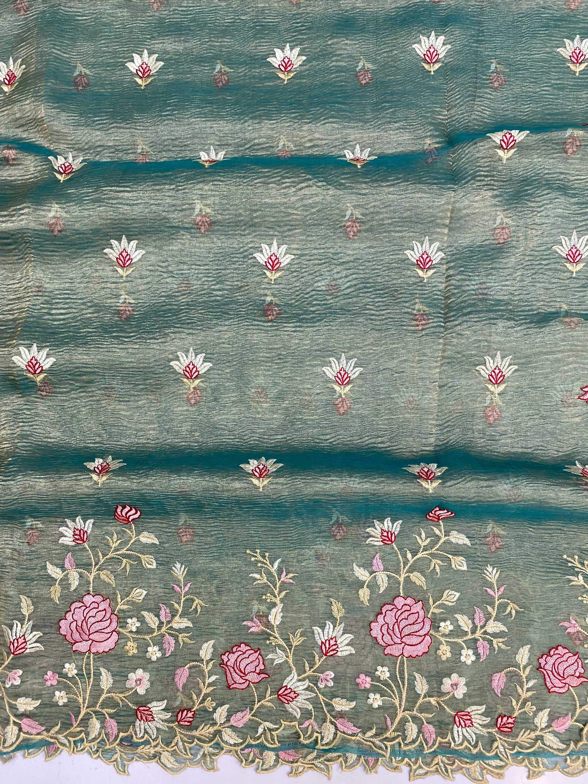 Pure Tissue Silk with hand cutwork Embroidery Banarasi Saree
