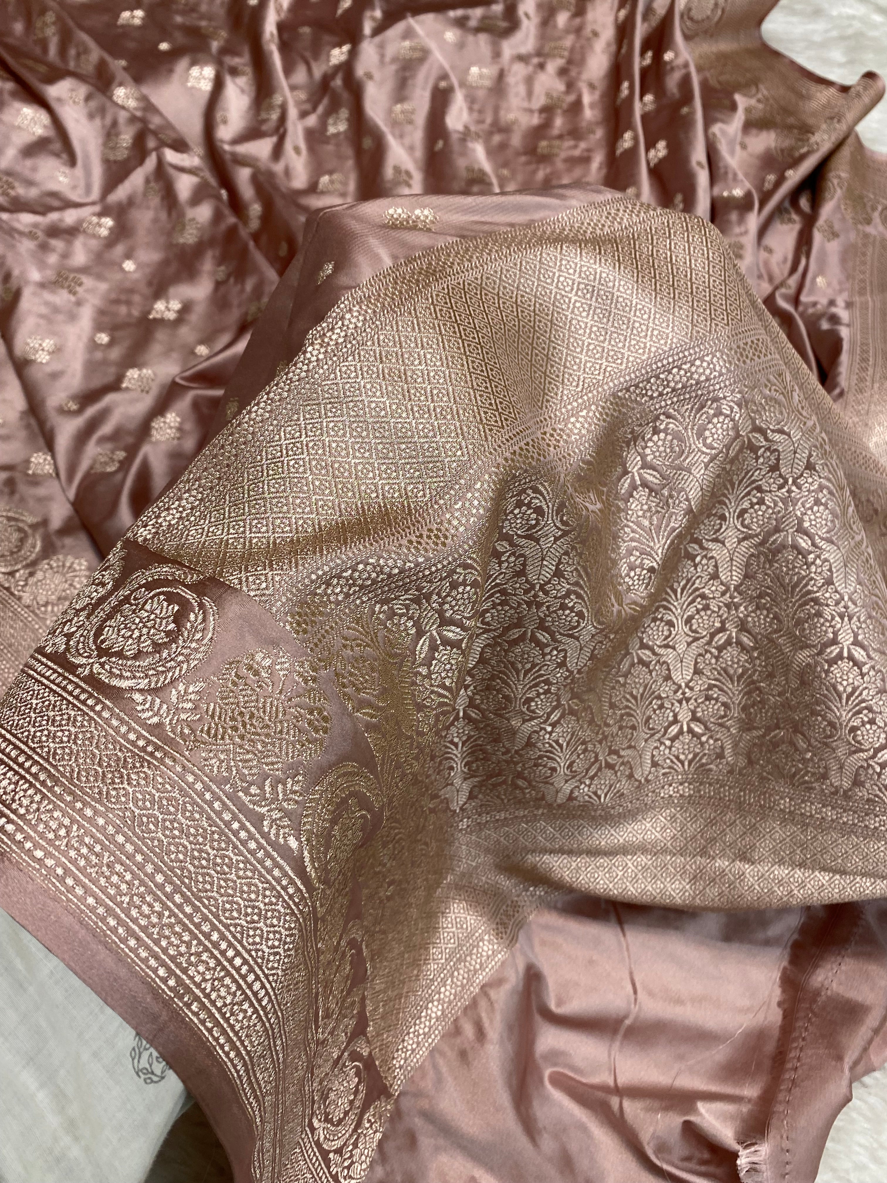 Light peach Mashru silk banarasi saree