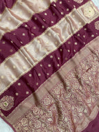 Wine Raw Mango Tissue Silk Banarasi Saree