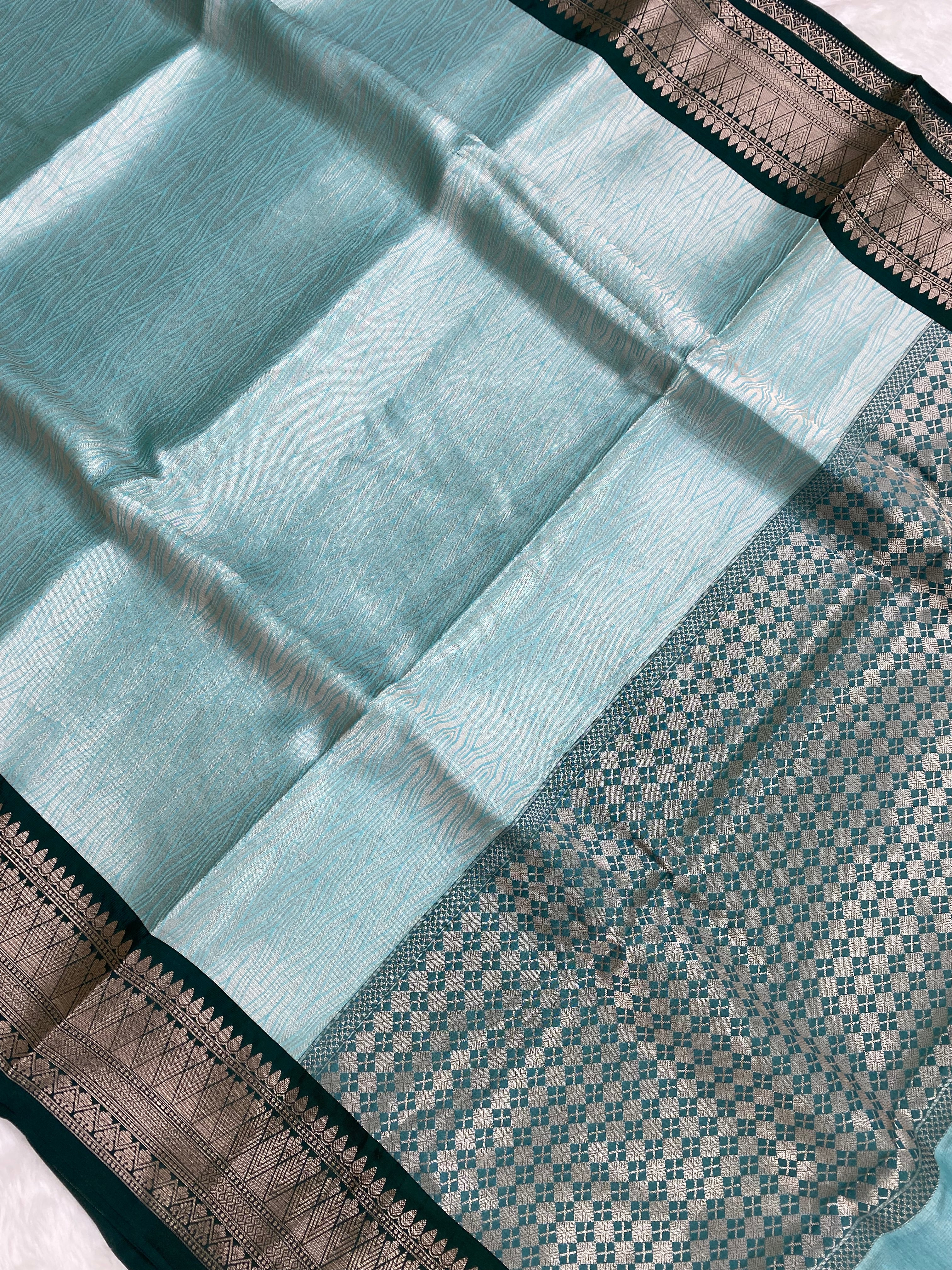 Aqua Blue Brocade Tissue Silk Banarasi Saree