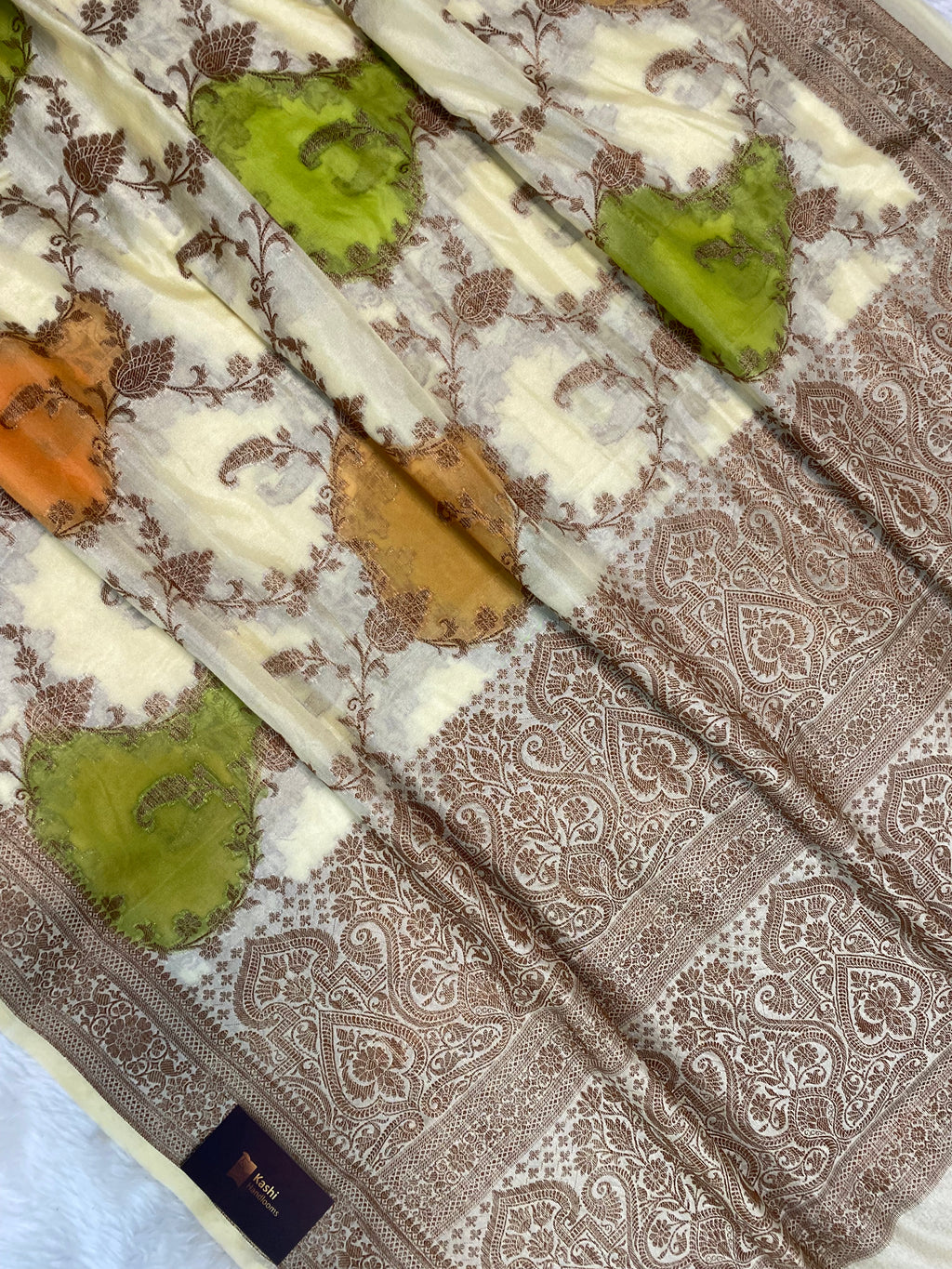 Off white Warm silk rangkat Banarasi saree