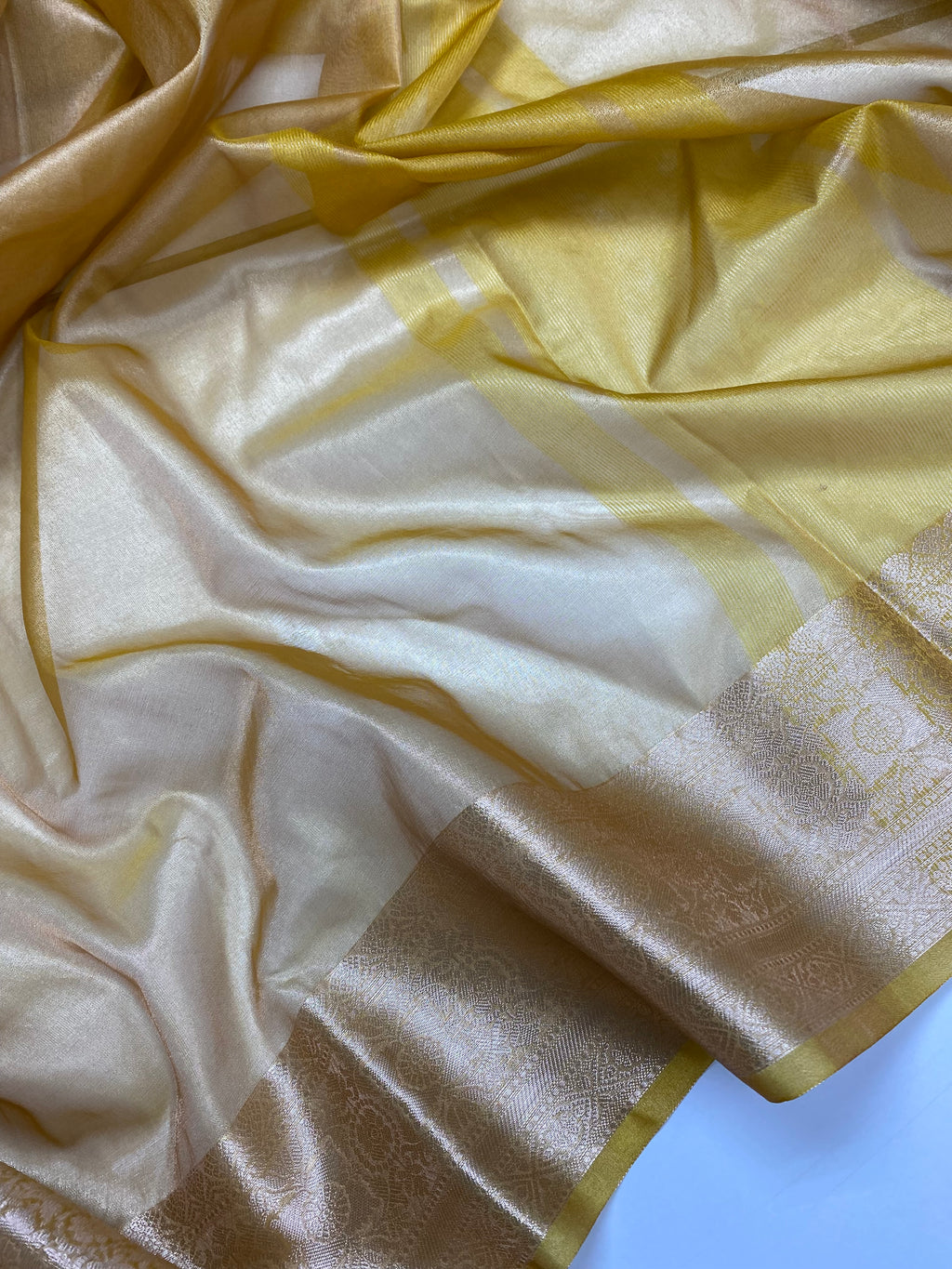 Lemon Yellow Tissue Silk Banarasi Saree