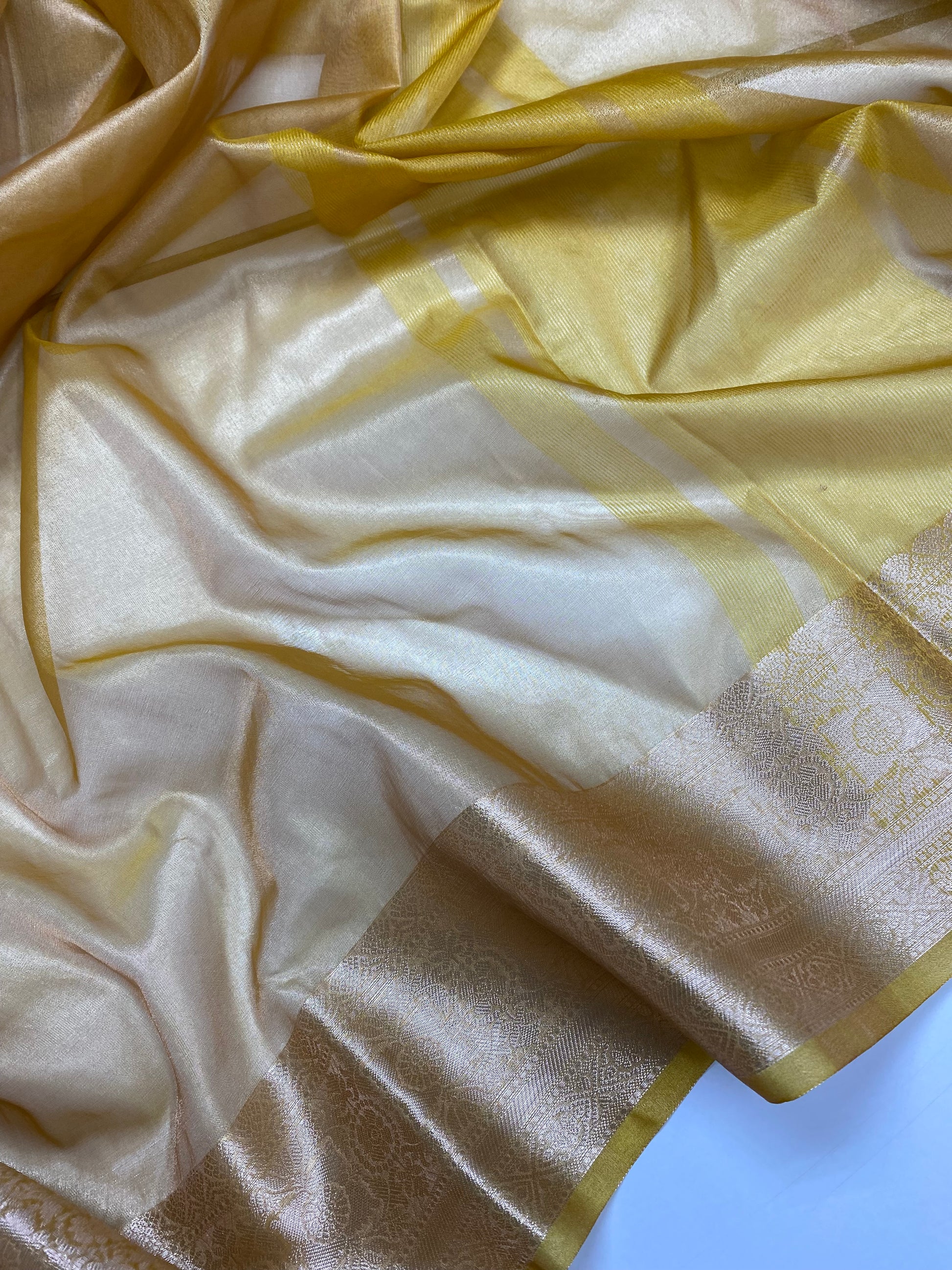 Lemon Yellow Tissue Silk Banarasi Saree
