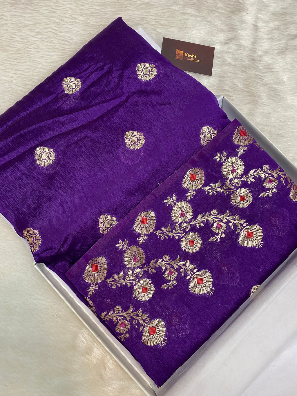 Purple semi Raw mango silk banarasi saree