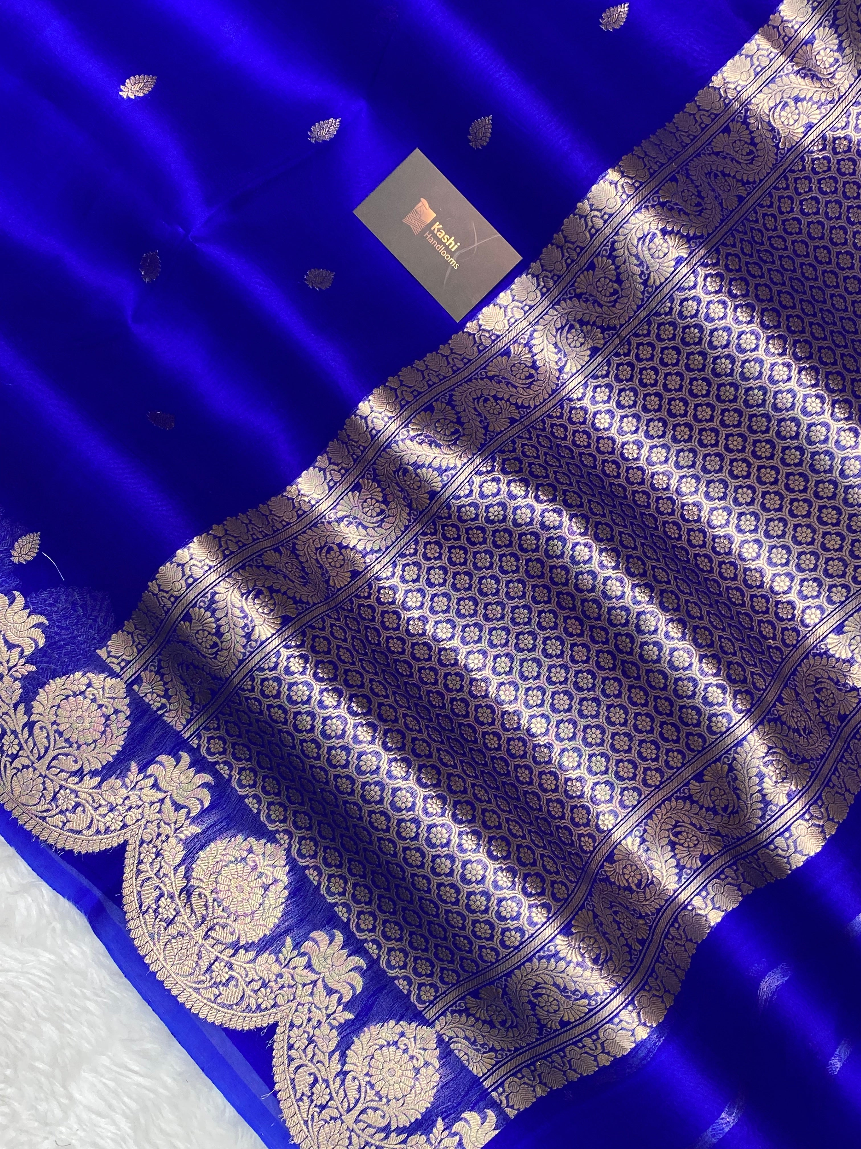100% Pure Organza Royal Blue Color Handloom kaduwa Banarasi Saree