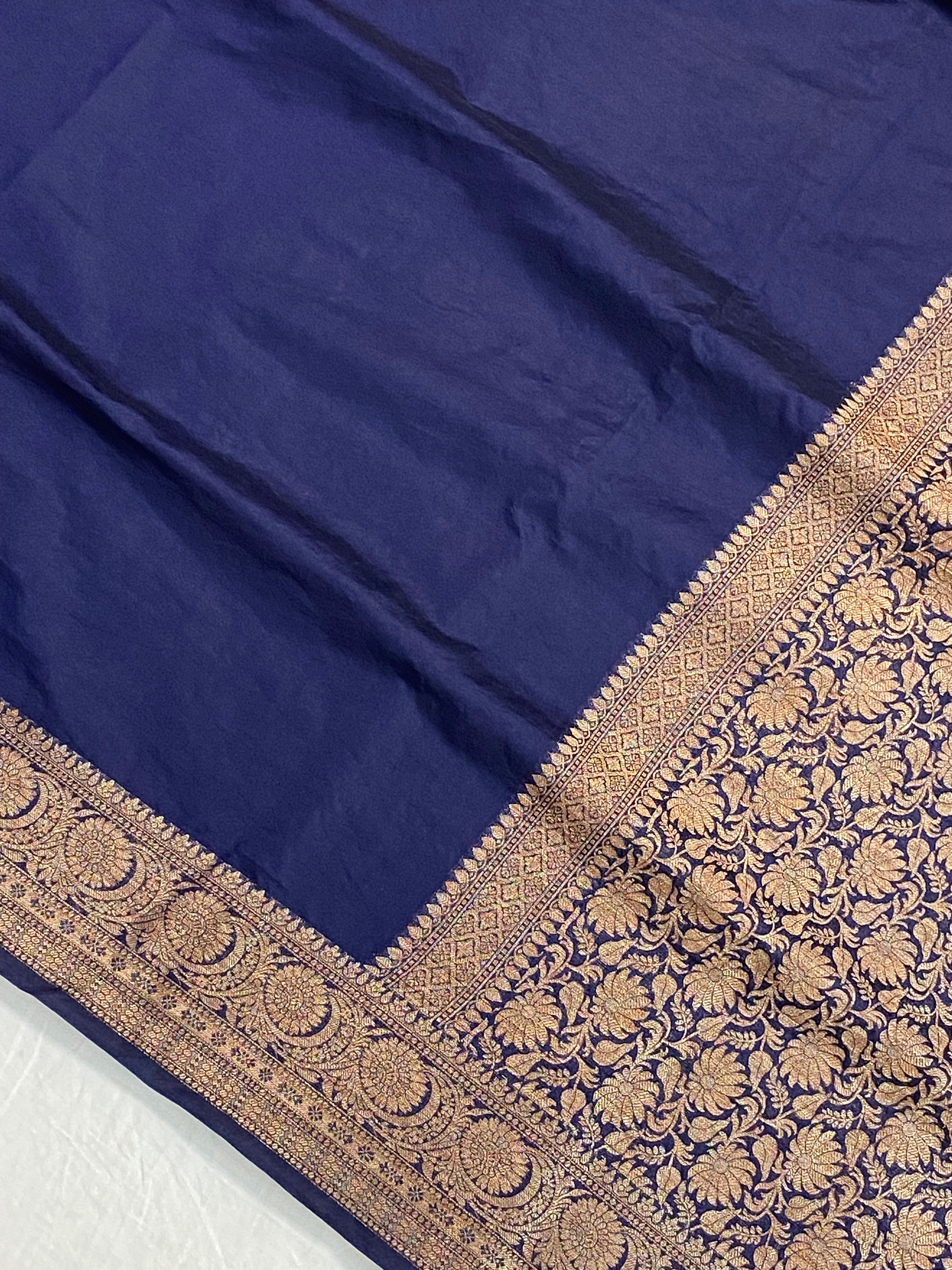 Navy Blue Georgette Saree with Antique Zari Border