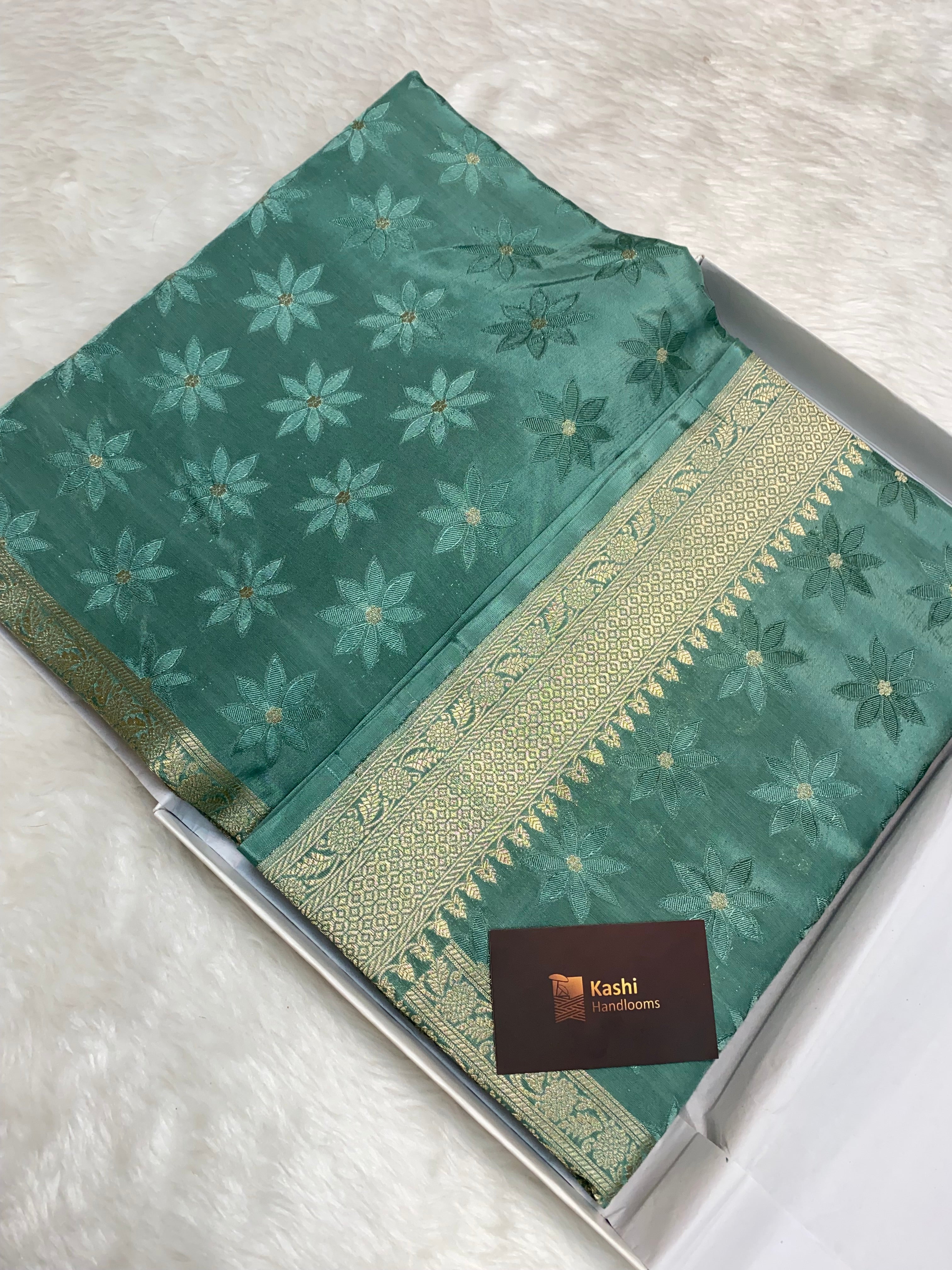 Tanchui Sea green pure viscose silk banarasi saree