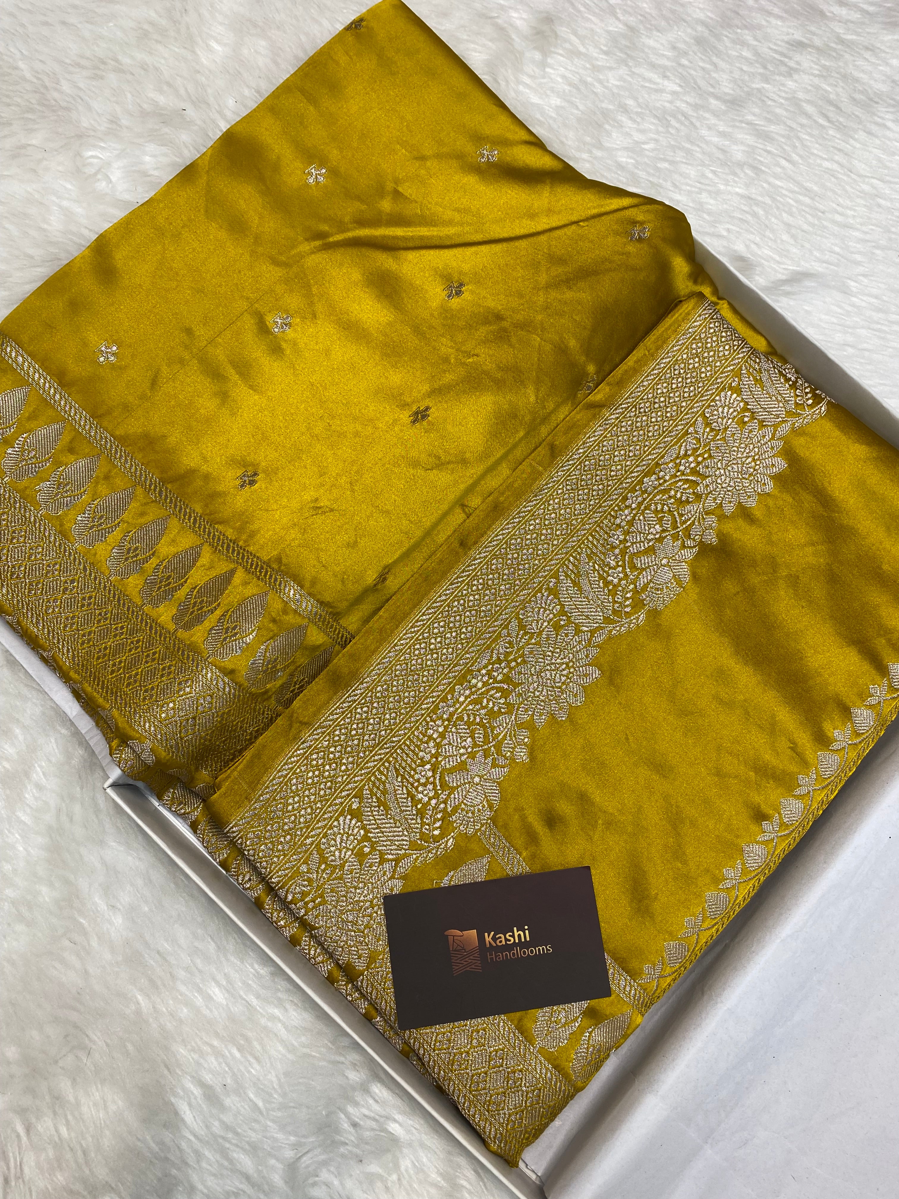 Mustard yellow premium mashru silk banarasi saree