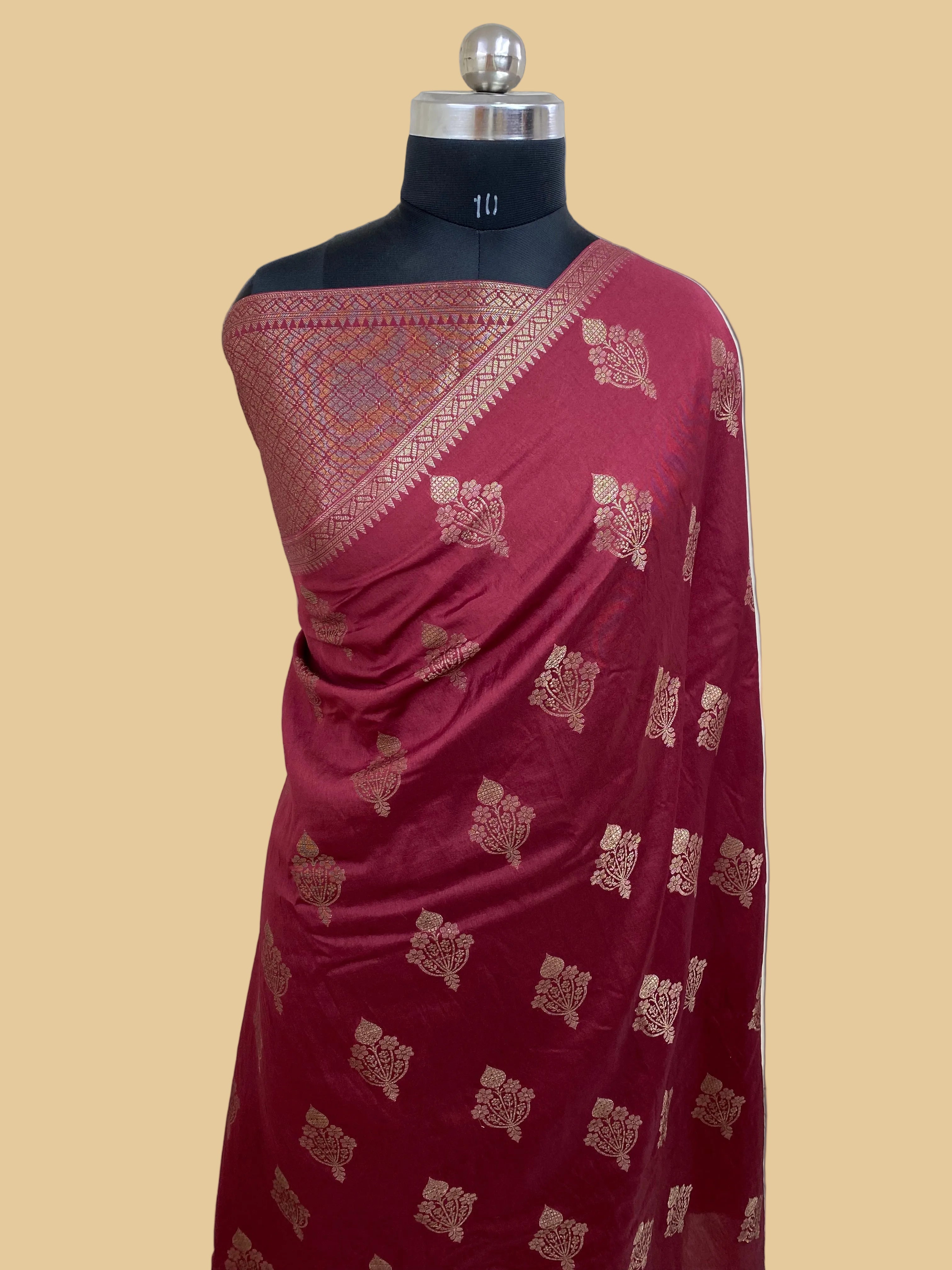 Wine mul mul cotton Banarasi Saree