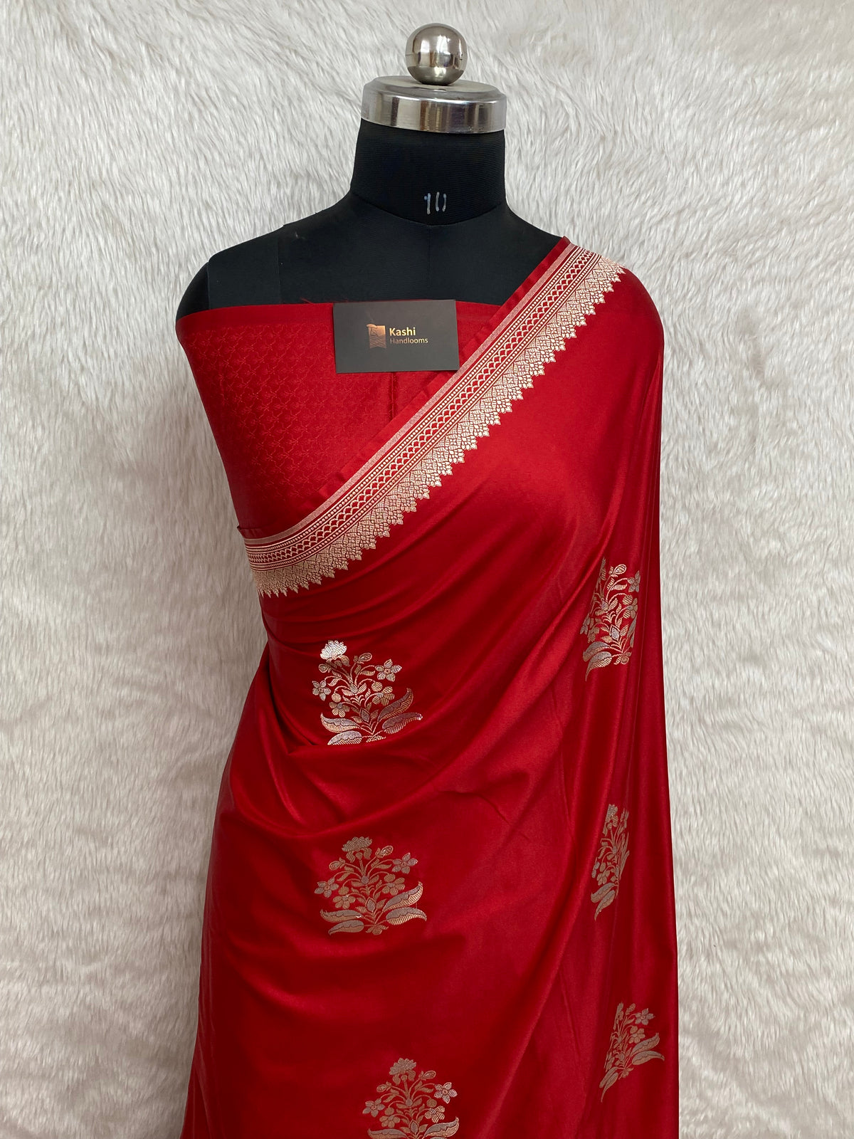 Red colour mashru silk Banarasi saree with butaa