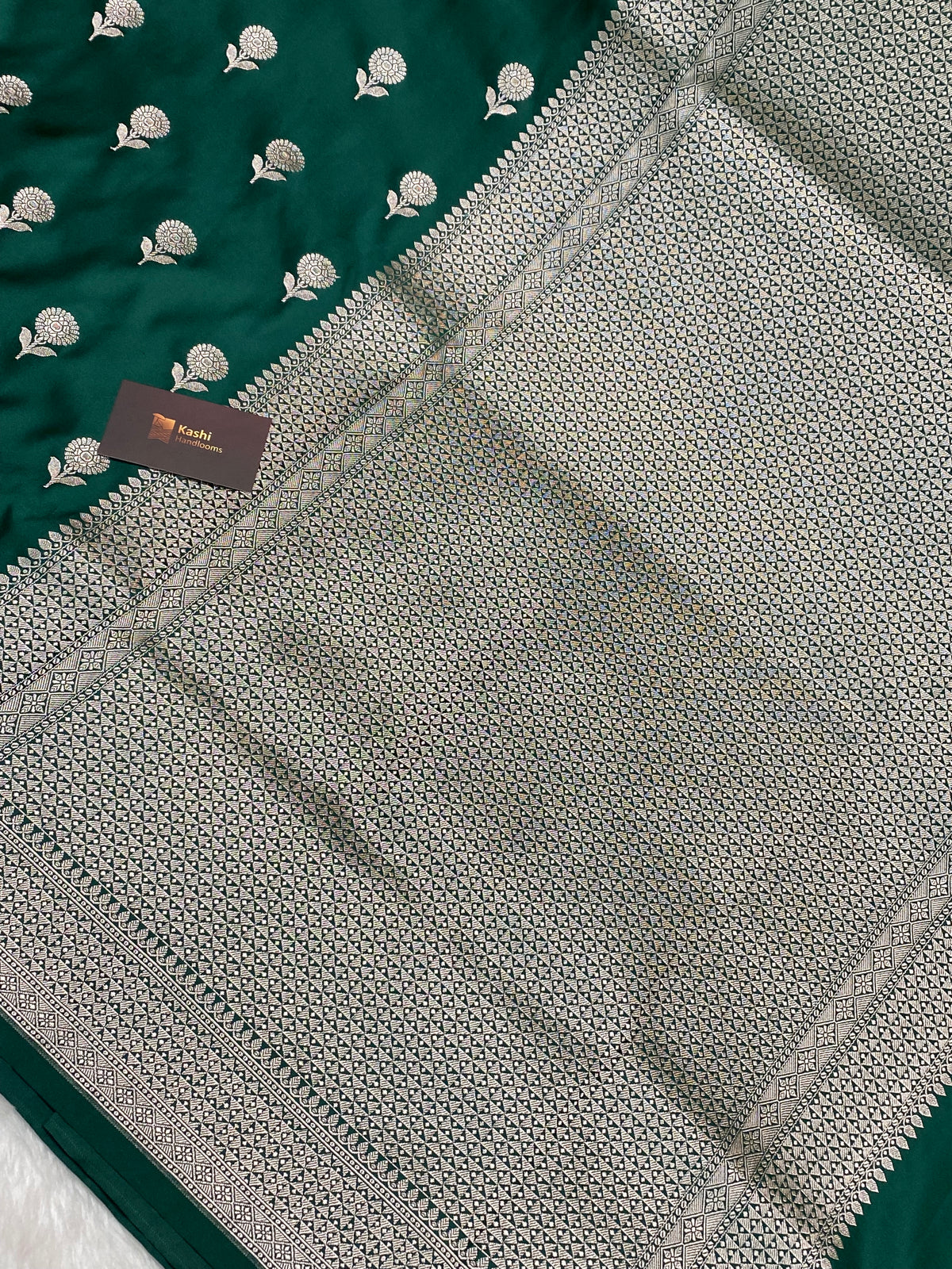 Bottle green mashru silk banarasi saree