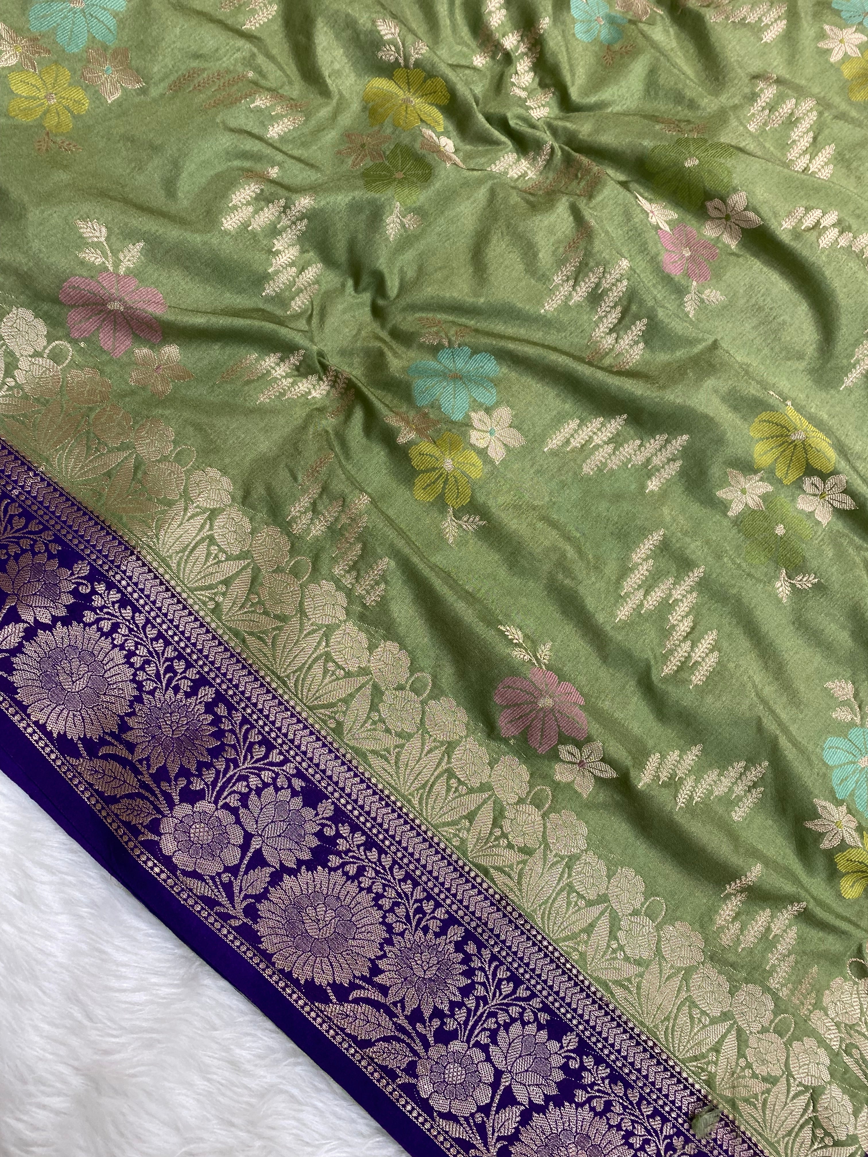 Pista Color monga Silk Banarasi Saree