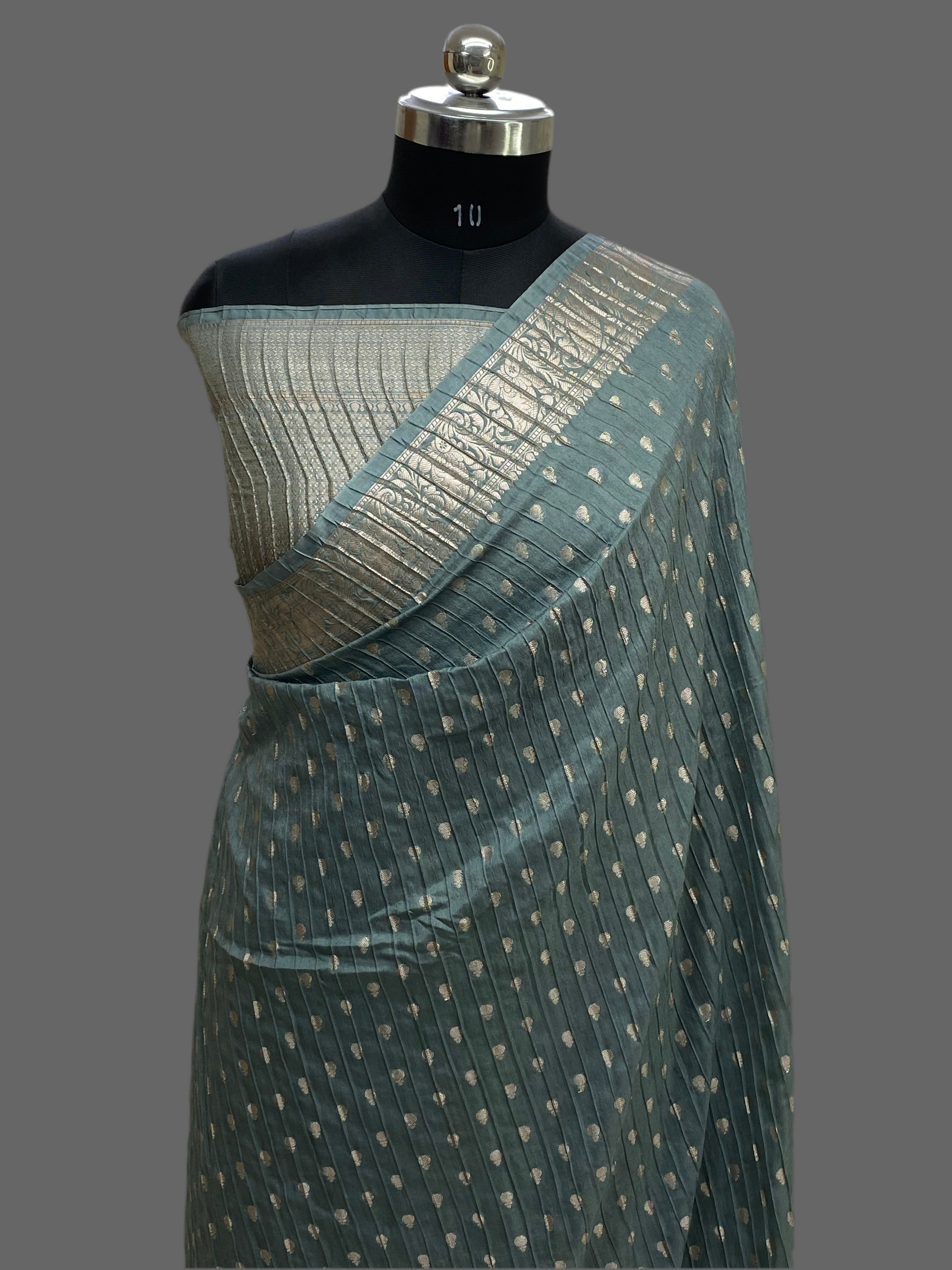 Grey Boarder Buti with Crush Chinya Silk Banarasi Saree