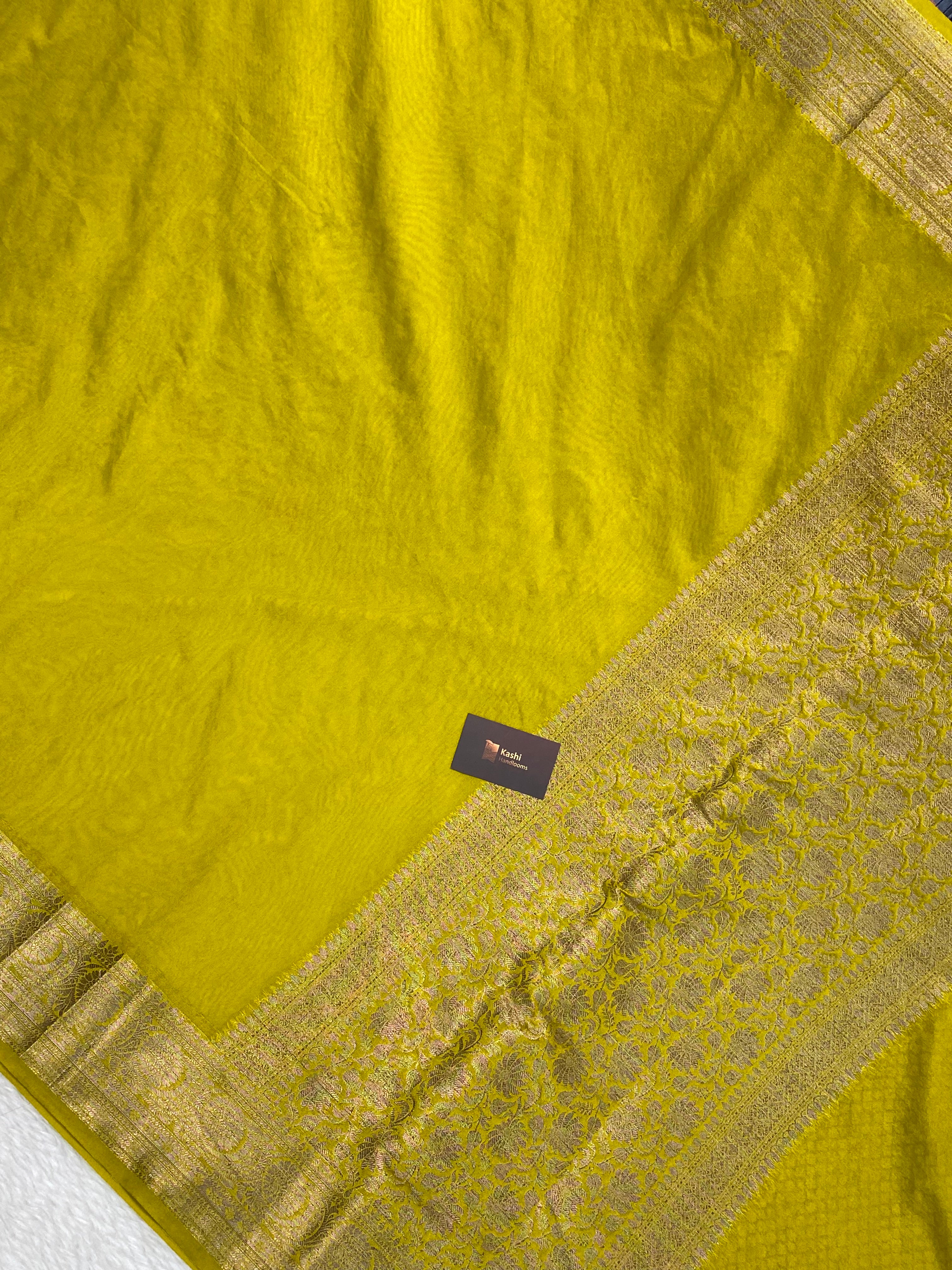 Lime mustard semi Georgette Banarasi saree