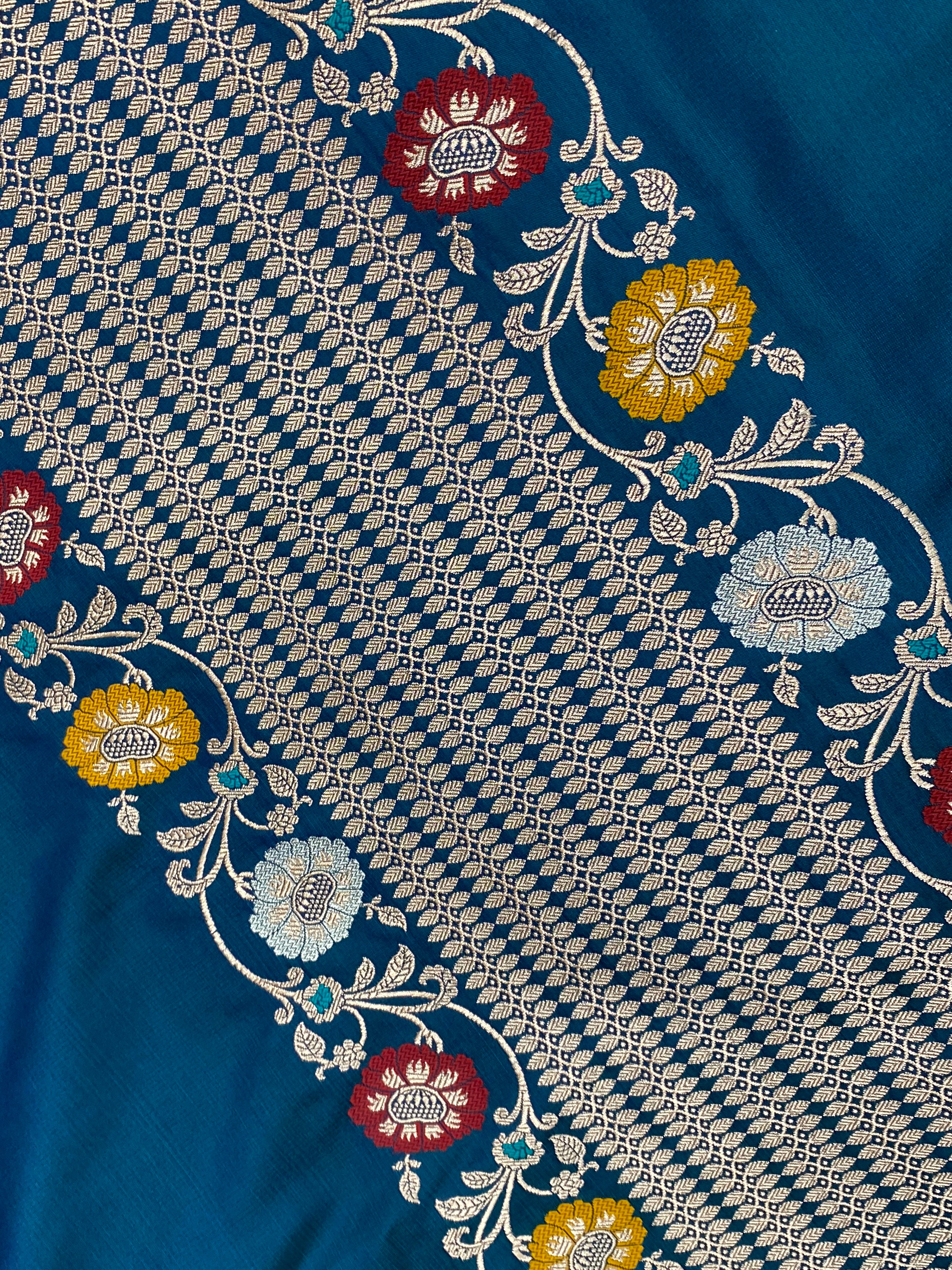 German blue mashru silk Banarasi saree