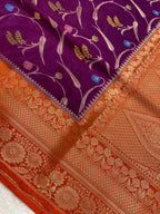 Magenta monga silk minakari Banarasi Saree