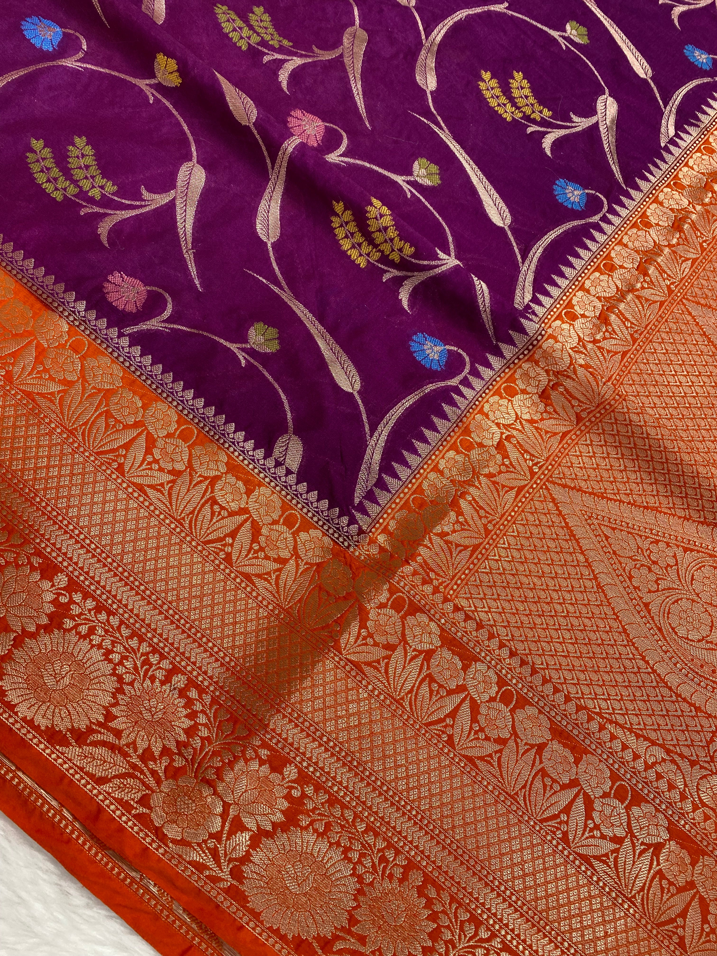 Magenta monga silk minakari Banarasi Saree