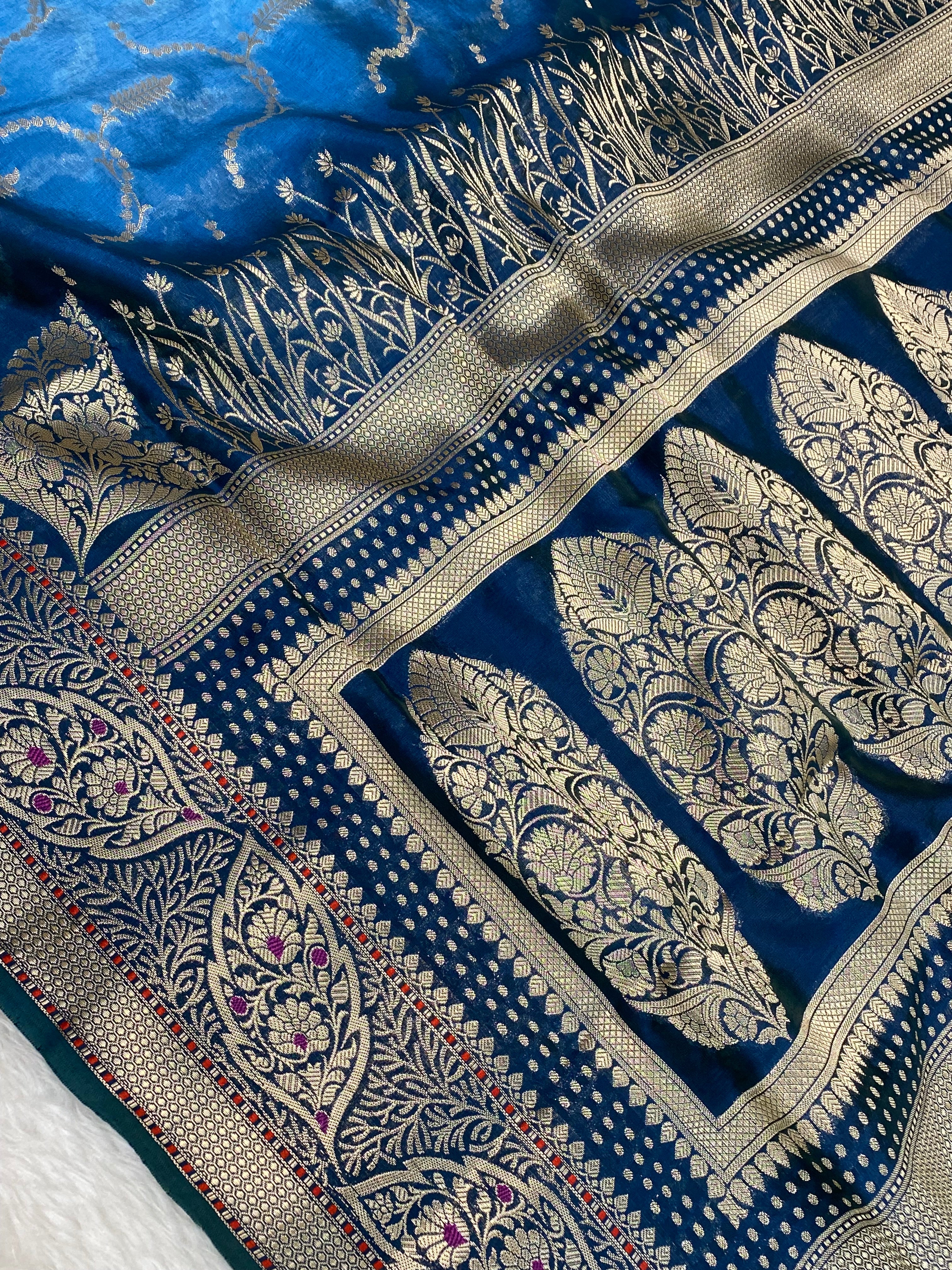 Semi Raw Mango 3D color Banarasi Saree |Very Light Weight