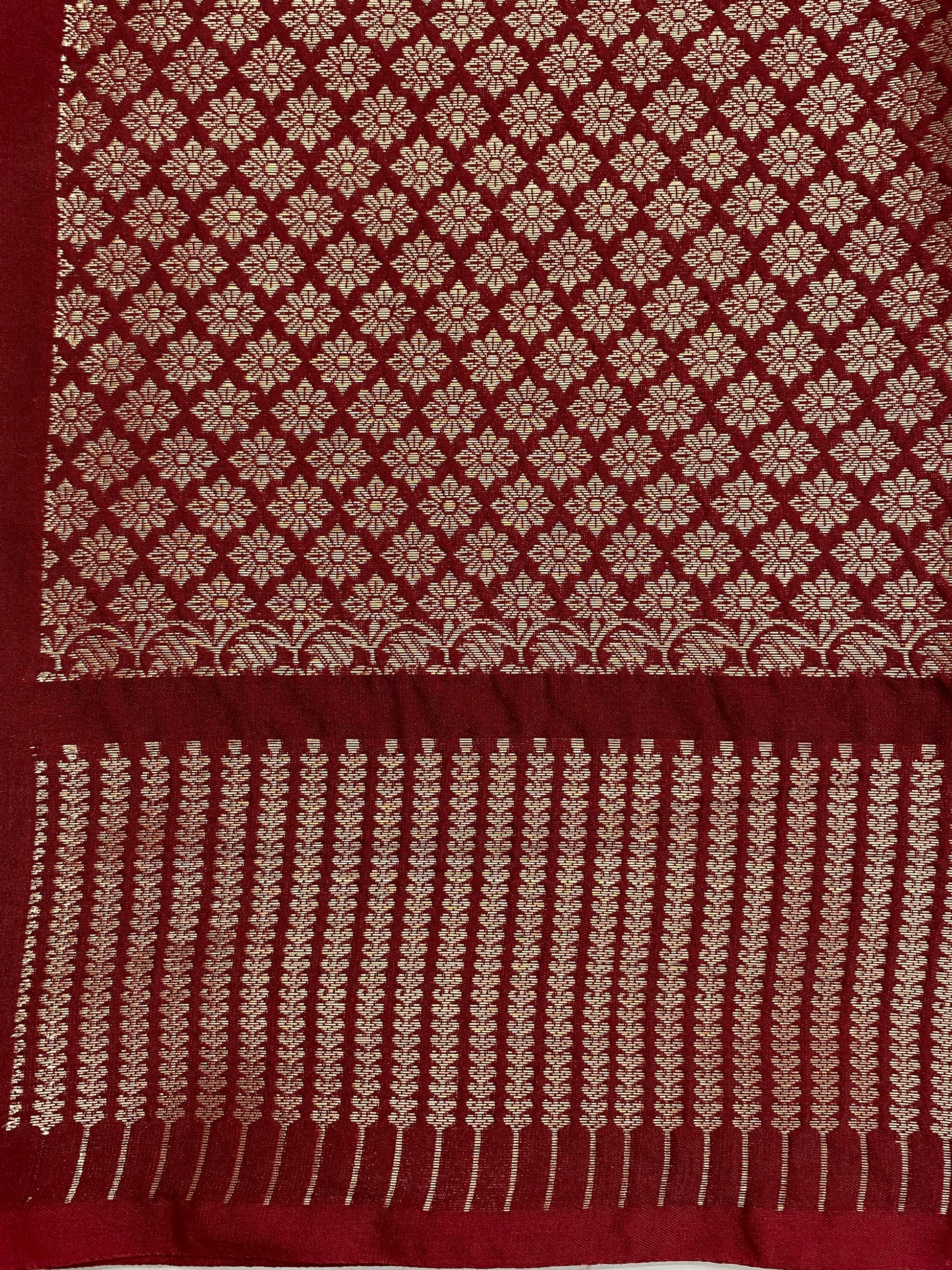 Maroon ZigZag Chinya Silk Banarasi Saree