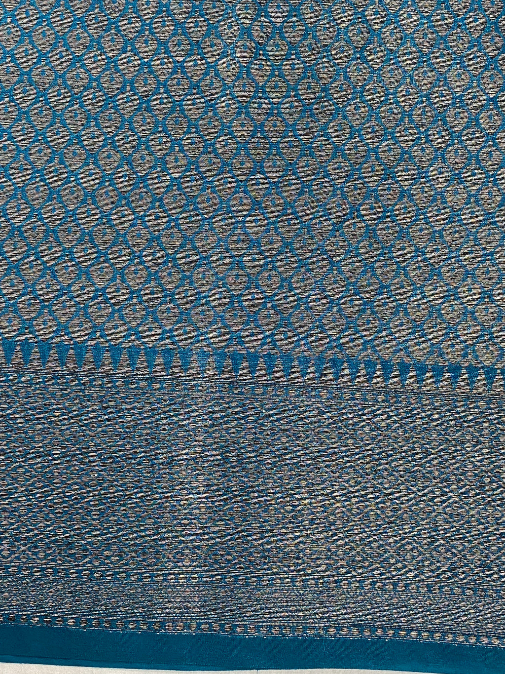Teal Blue Georgette Saree with Antique Zari Border