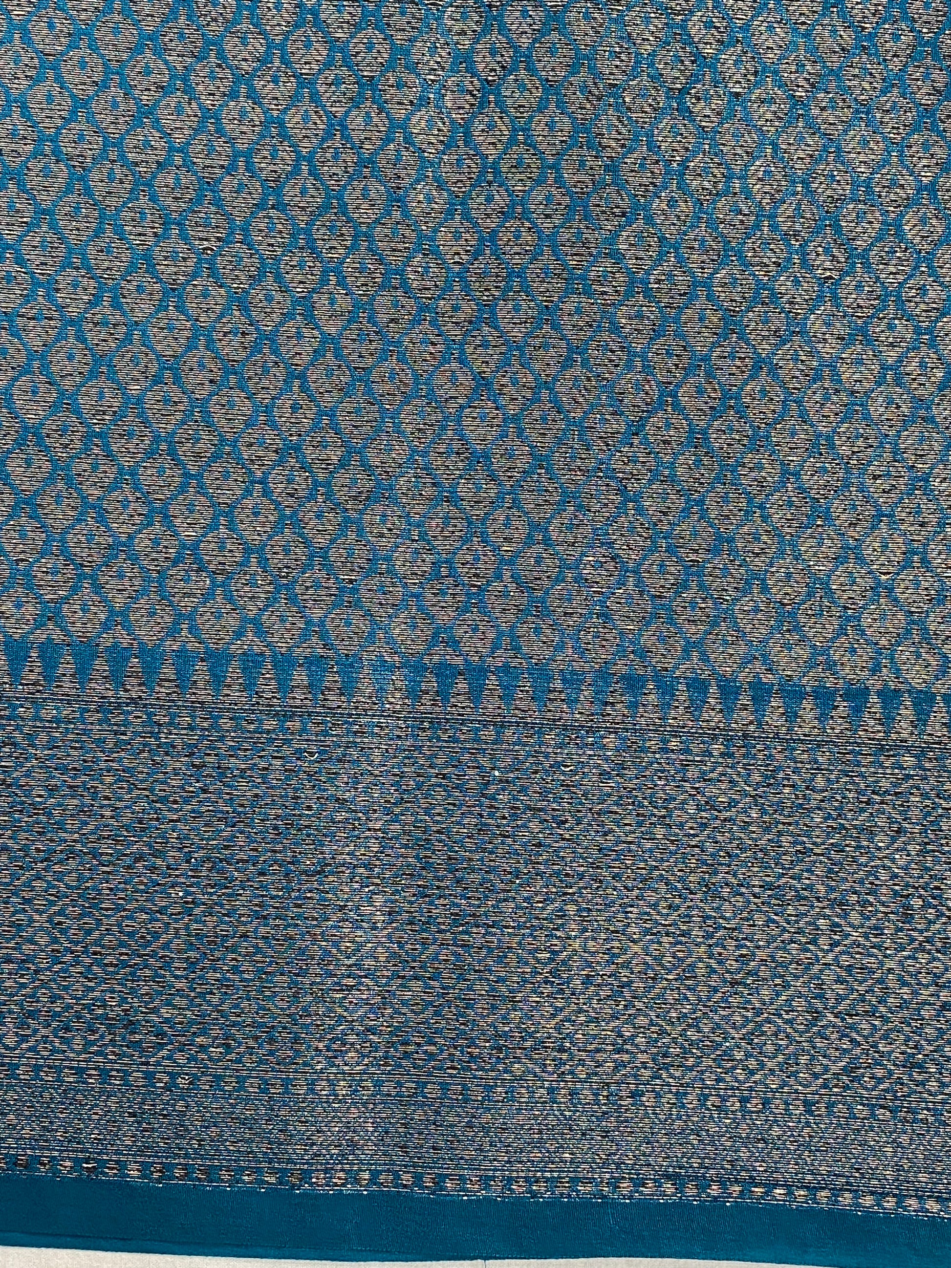 Teal Blue Georgette Saree with Antique Zari Border