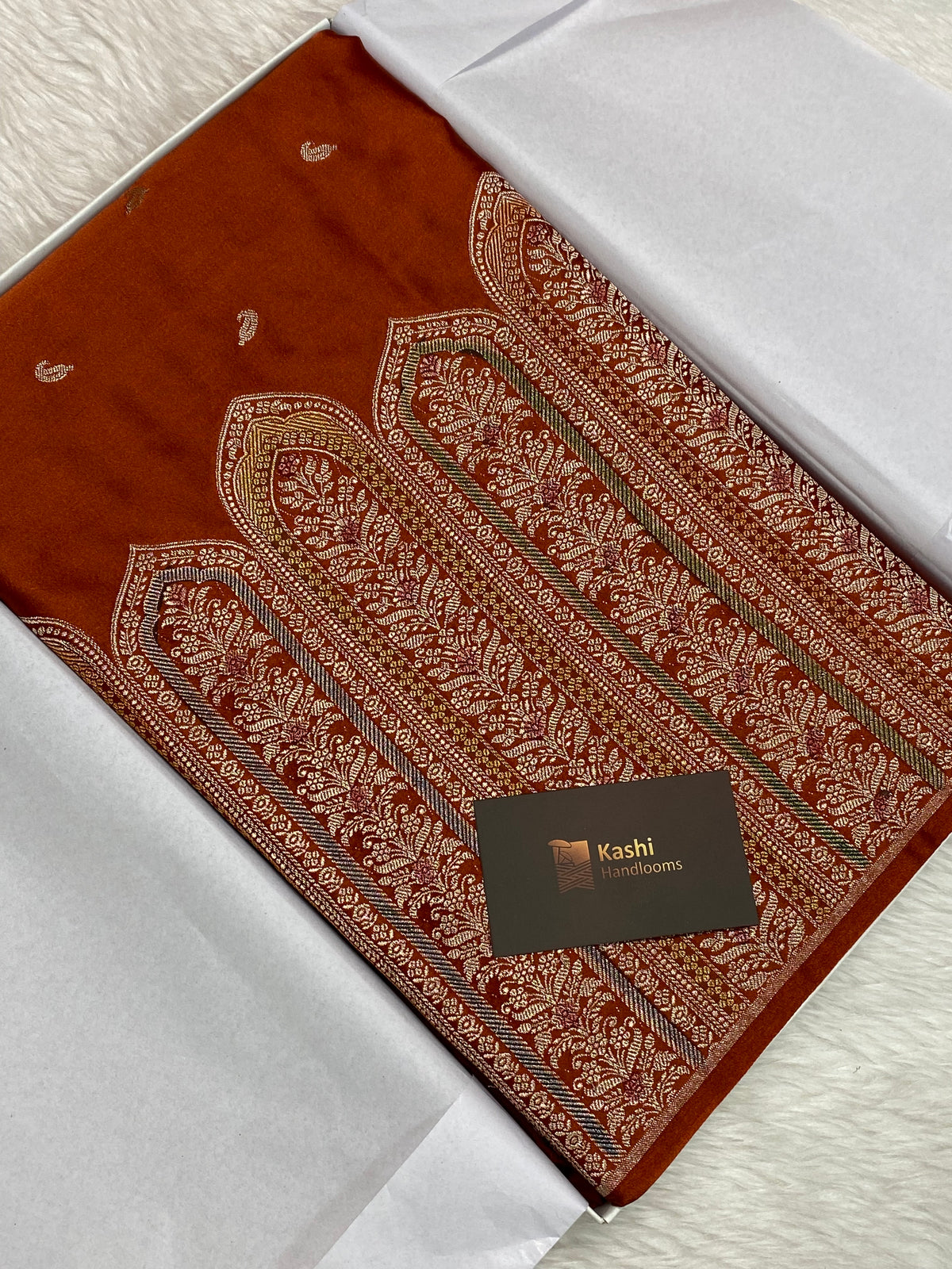 Rust mashru silk banarasi saree