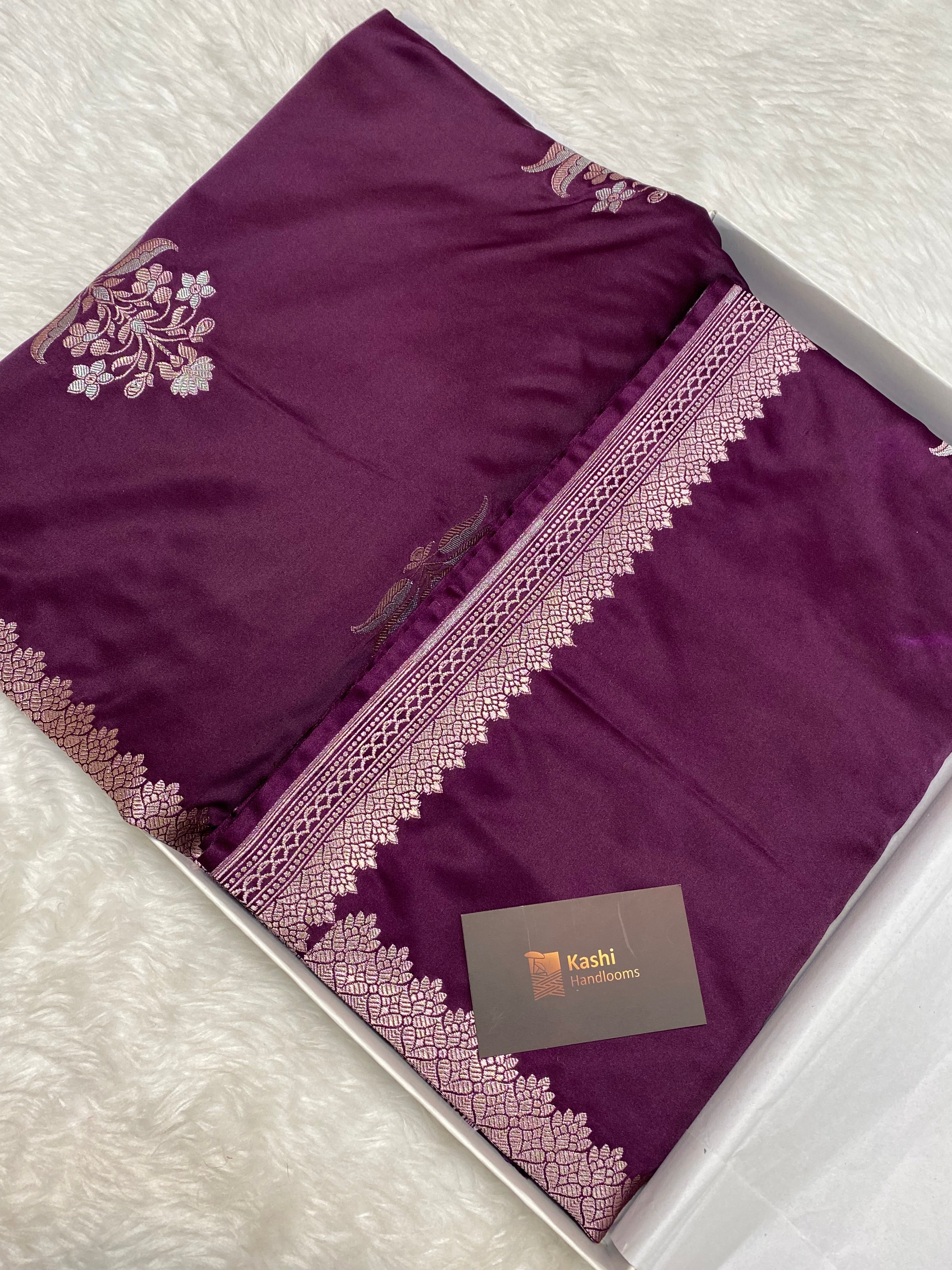 Wine mashru silk banarasi saree with buta