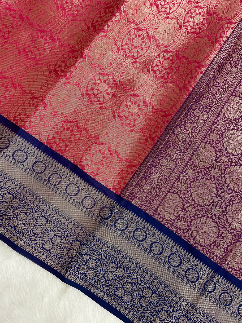 Strawberry Kubera Pattu Tissue Silk Banarasi Saree