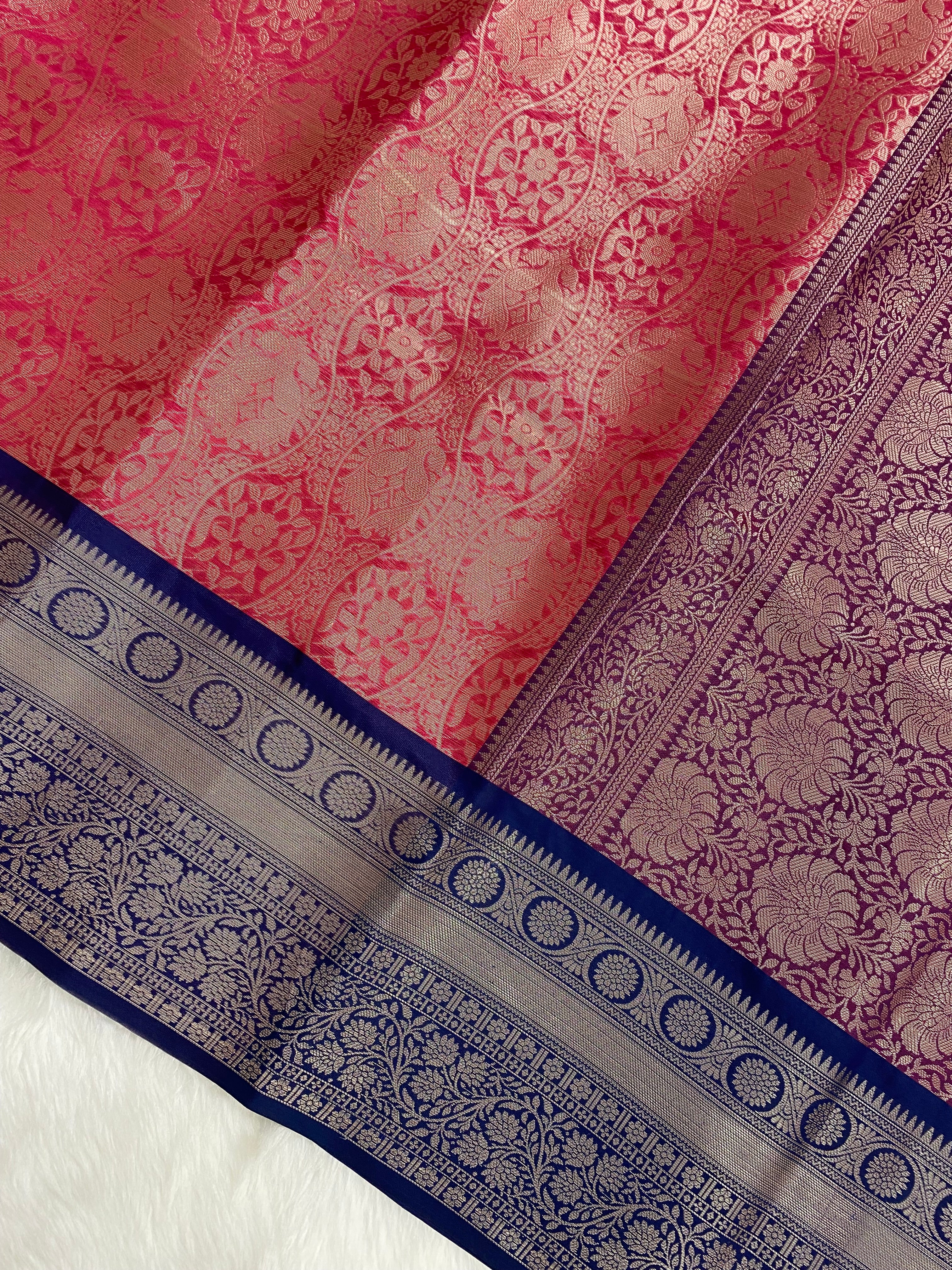 Strawberry Kubera Pattu Tissue Silk Banarasi Saree