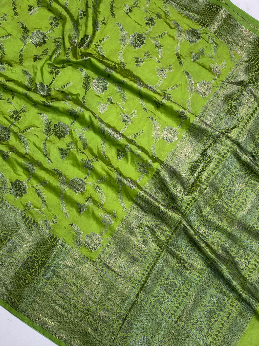 Green Georgette Jangla Pattern Banarasi Saree