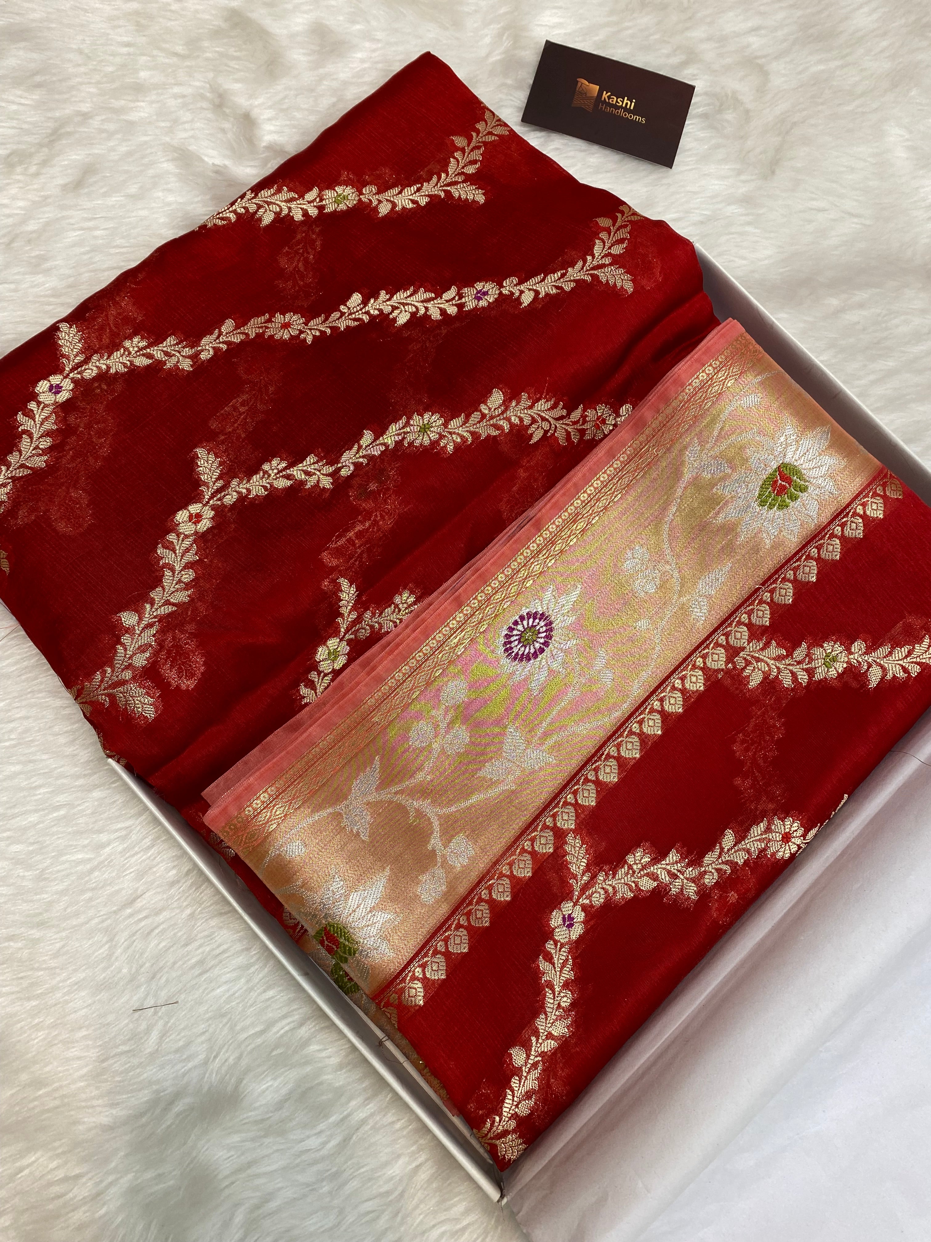 Red raw mango Banarasi saree