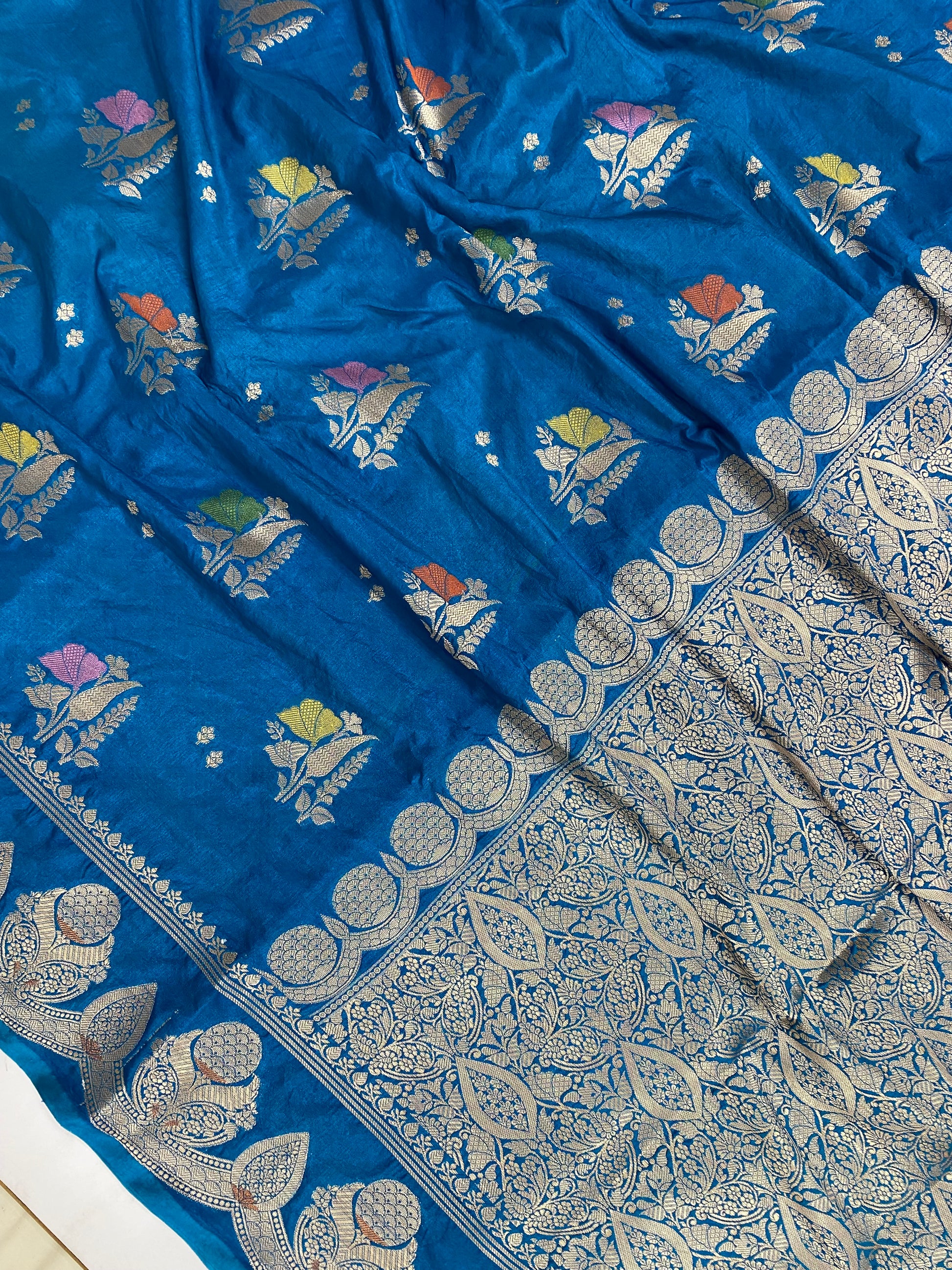 Jerman Blue Chinya Silk Banarasi Saree