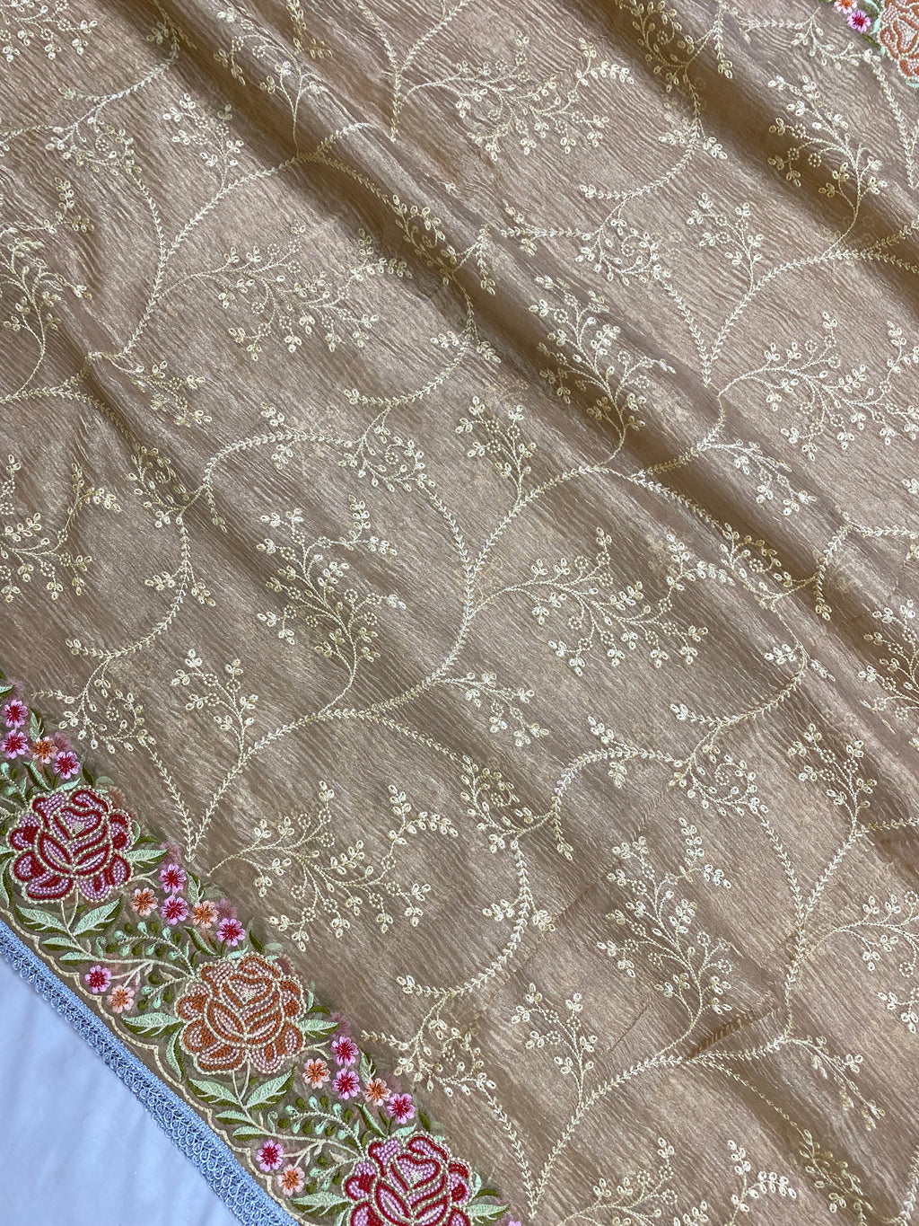 Pure Tissue Silk with hand Lace work Embroidery Banarasi Saree