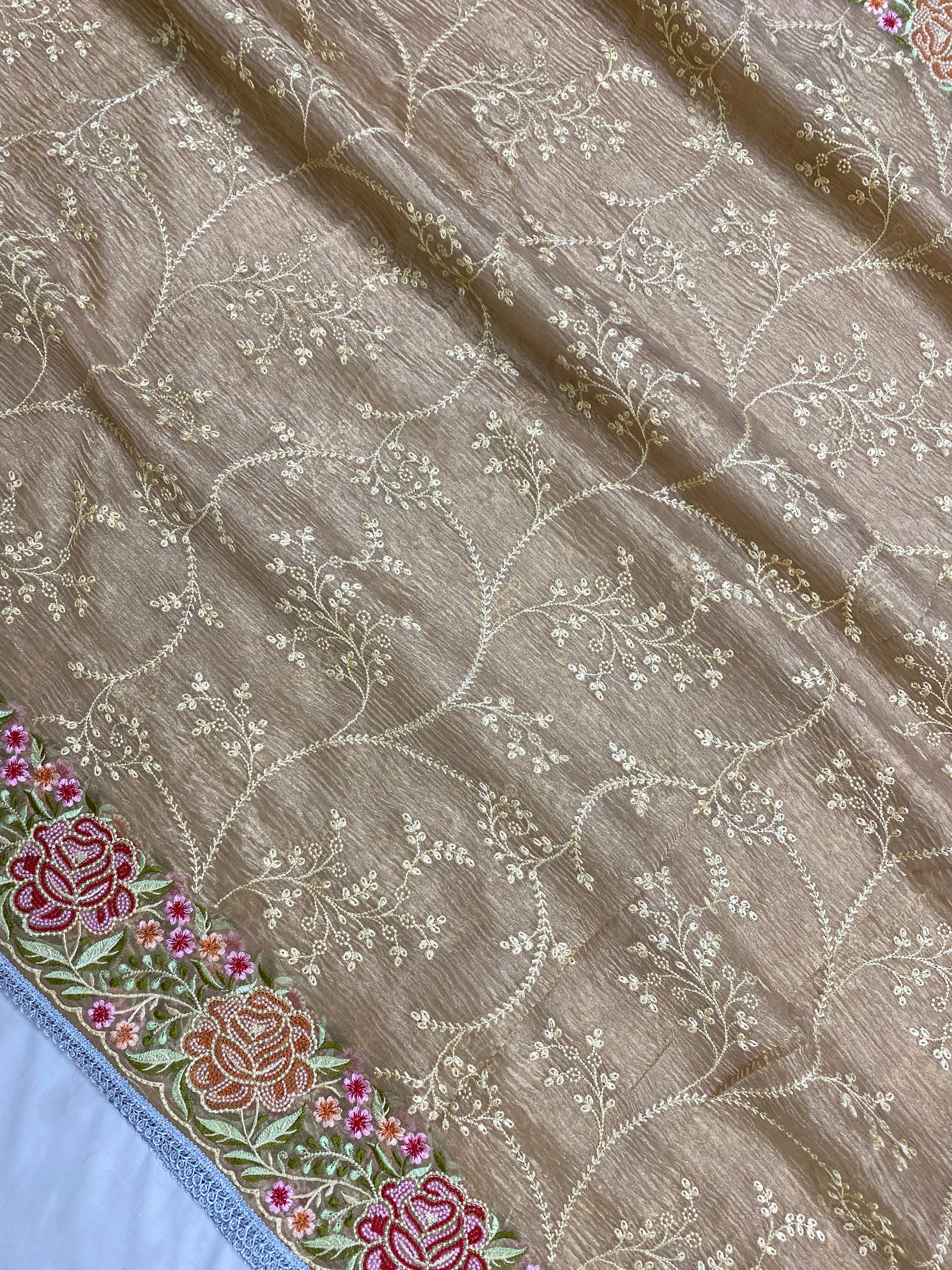 Pure Tissue Silk with hand Lace work Embroidery Banarasi Saree