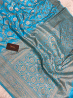 Sky blue mashru silk banarasi saree