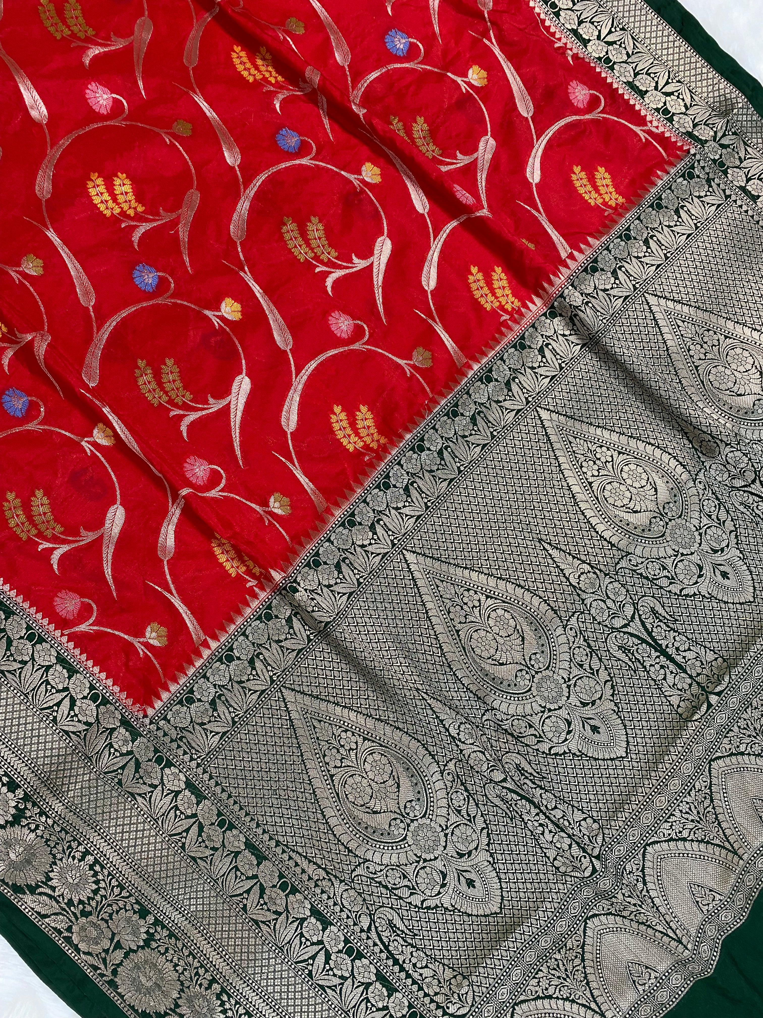 Red monga Silk minakari Banarasi Saree