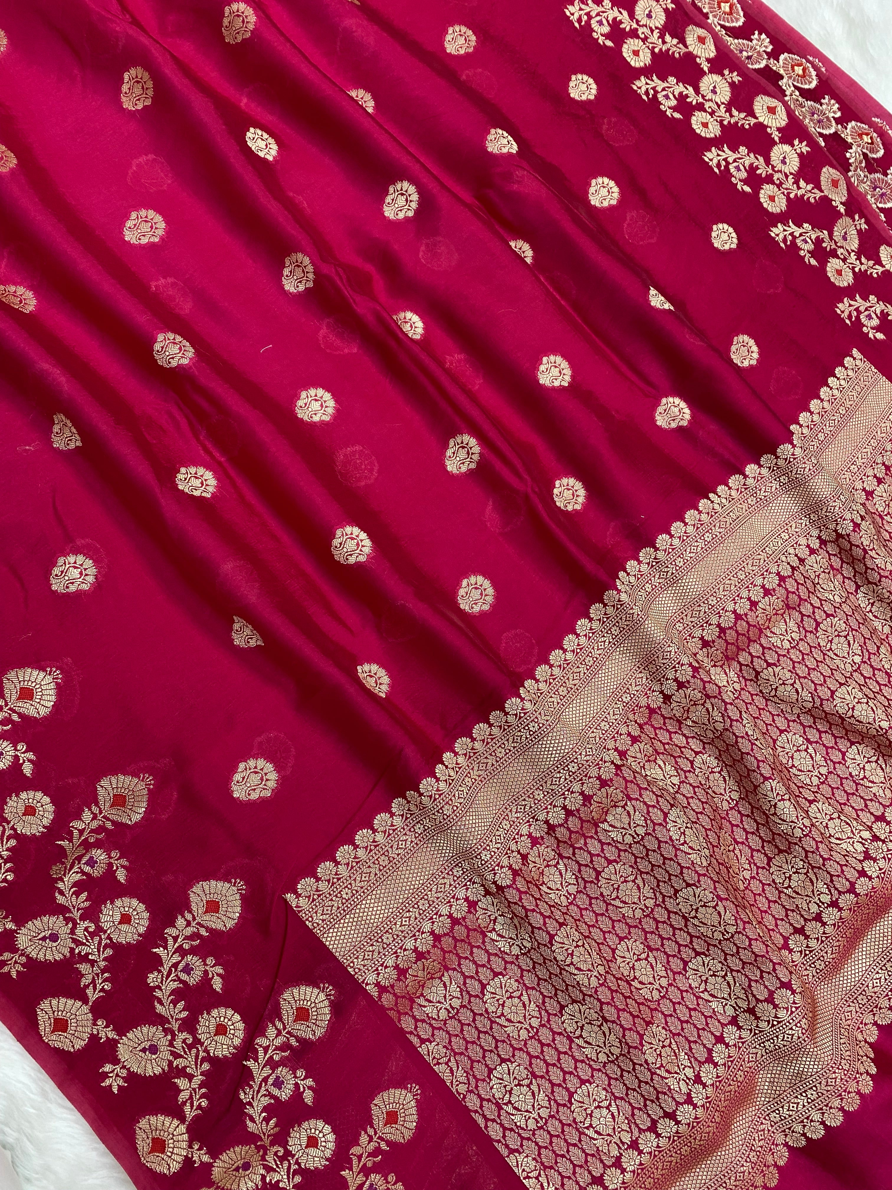 Rani semi Raw Mango  Banarasi Saree