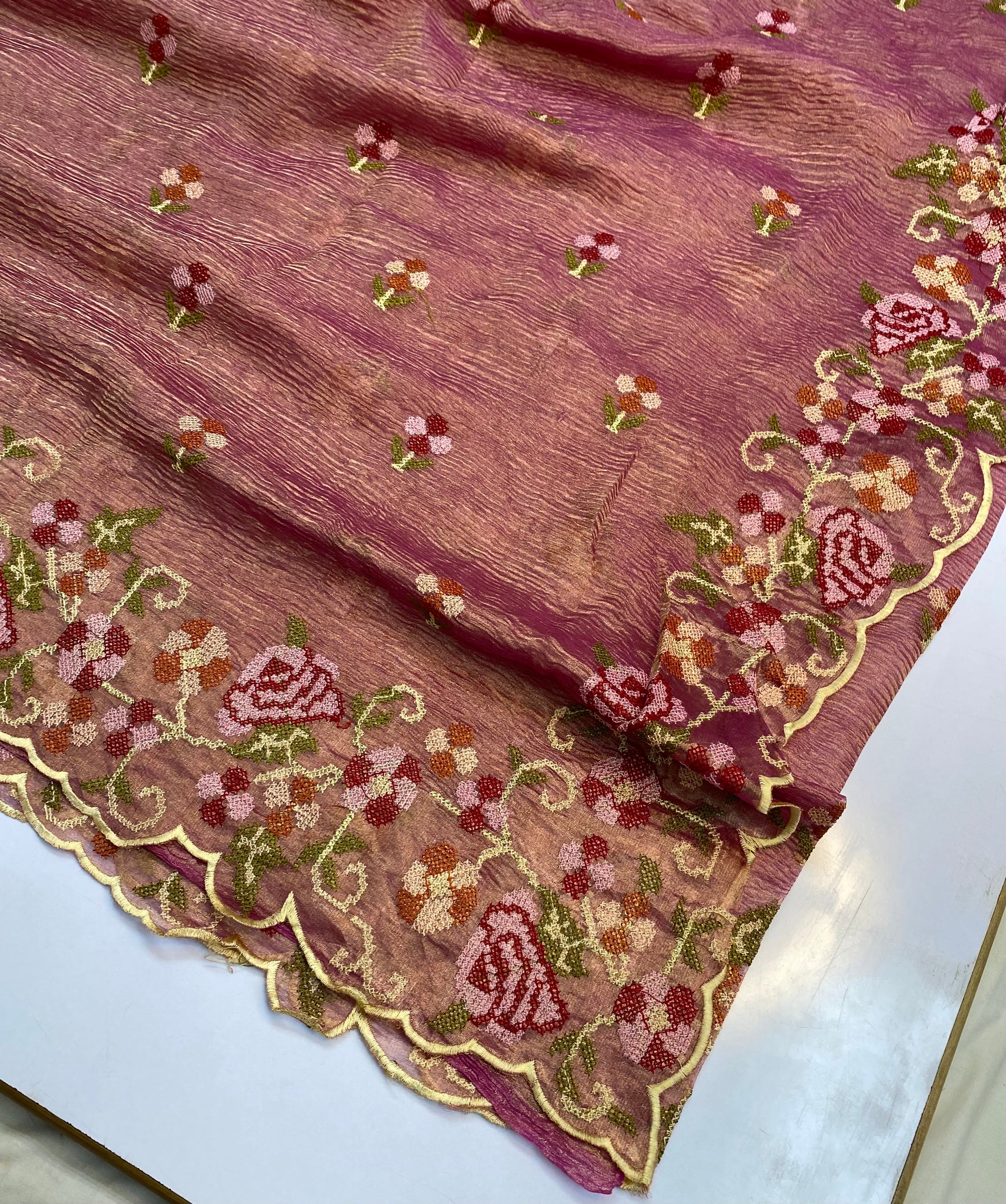 Pure Tissue Silk with hand cutwork Embroidery Banarasi Saree