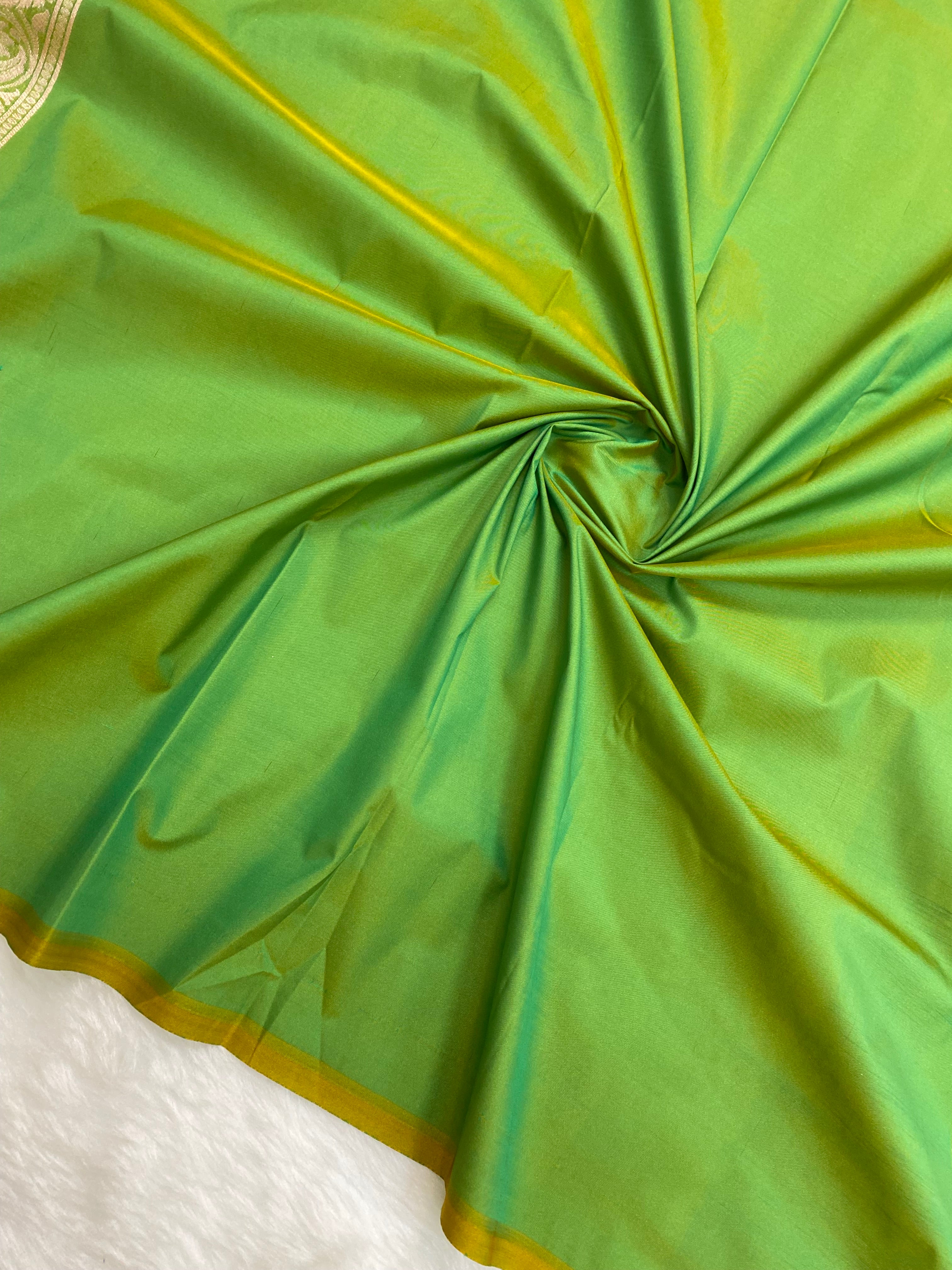 Pista green semi katan mashru silk banarasi saree