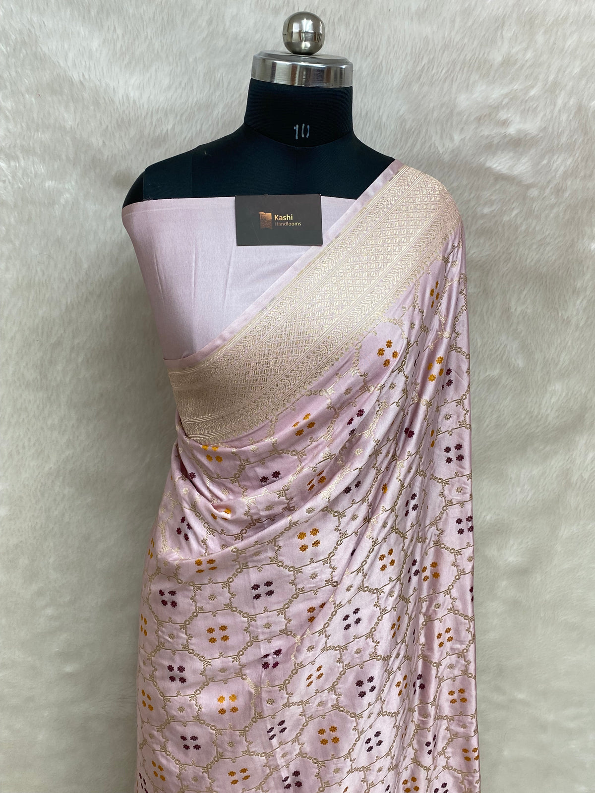 Bandhani Light peach mashru silk banarasi saree with golden zari border
