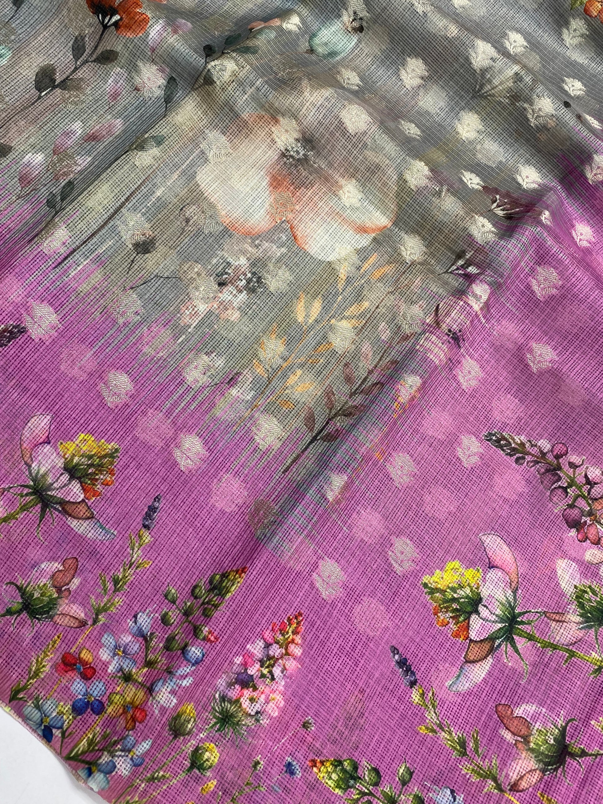 Grey Kota Cotton with Digital Print Banarasi Saree