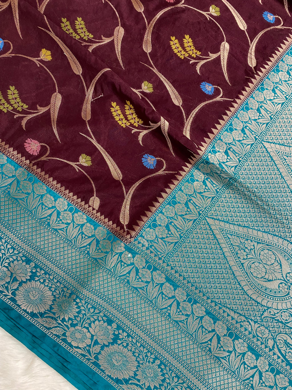 Wine Katan Silk Banarasi Saree