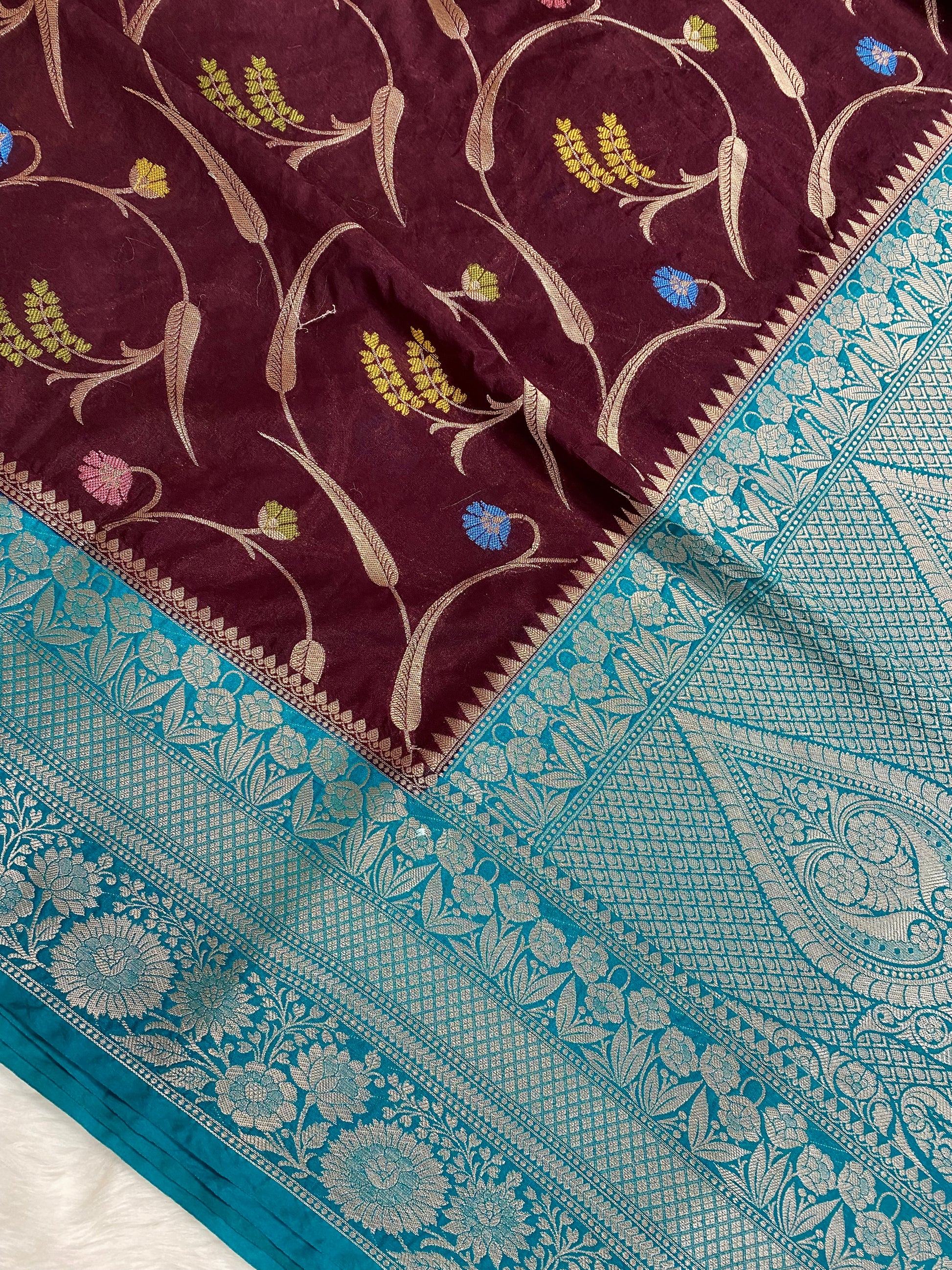 Wine Katan Silk Banarasi Saree