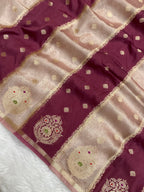 Wine Raw Mango Tissue Silk Banarasi Saree