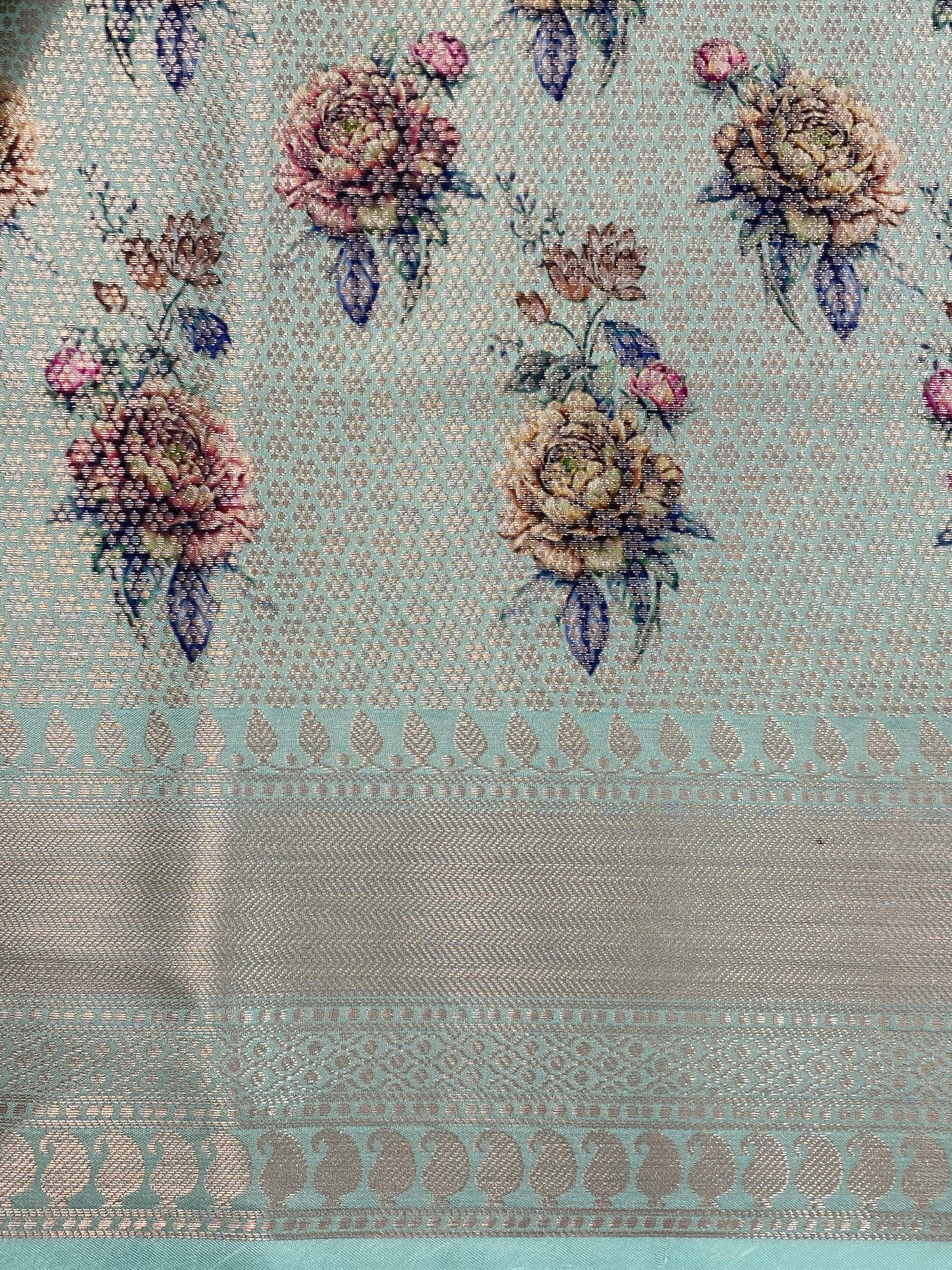 Off-White Floral Georgette Saree with Digital Print