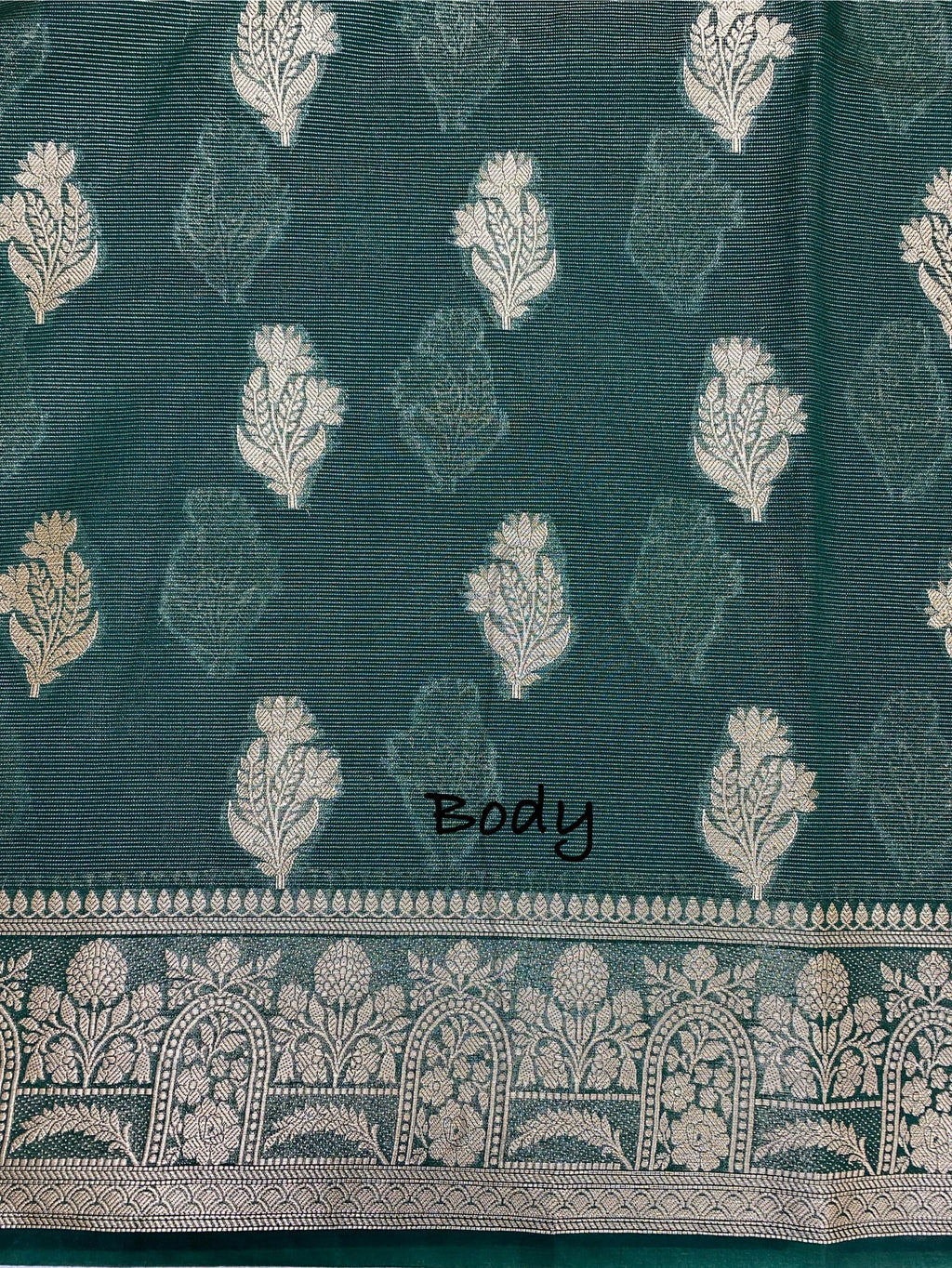 Green Royal silk zari strip Banarasi saree