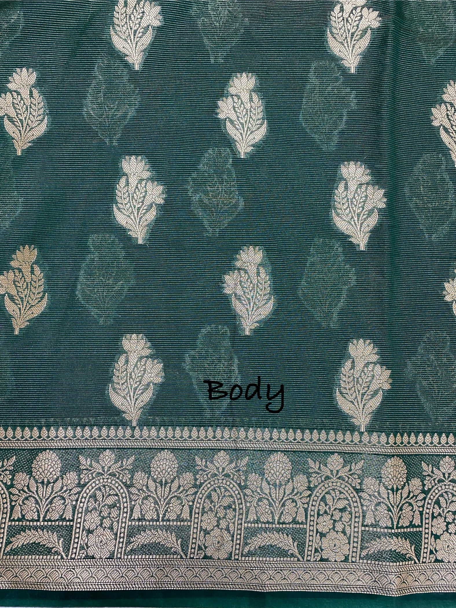 Green Royal silk zari strip Banarasi saree