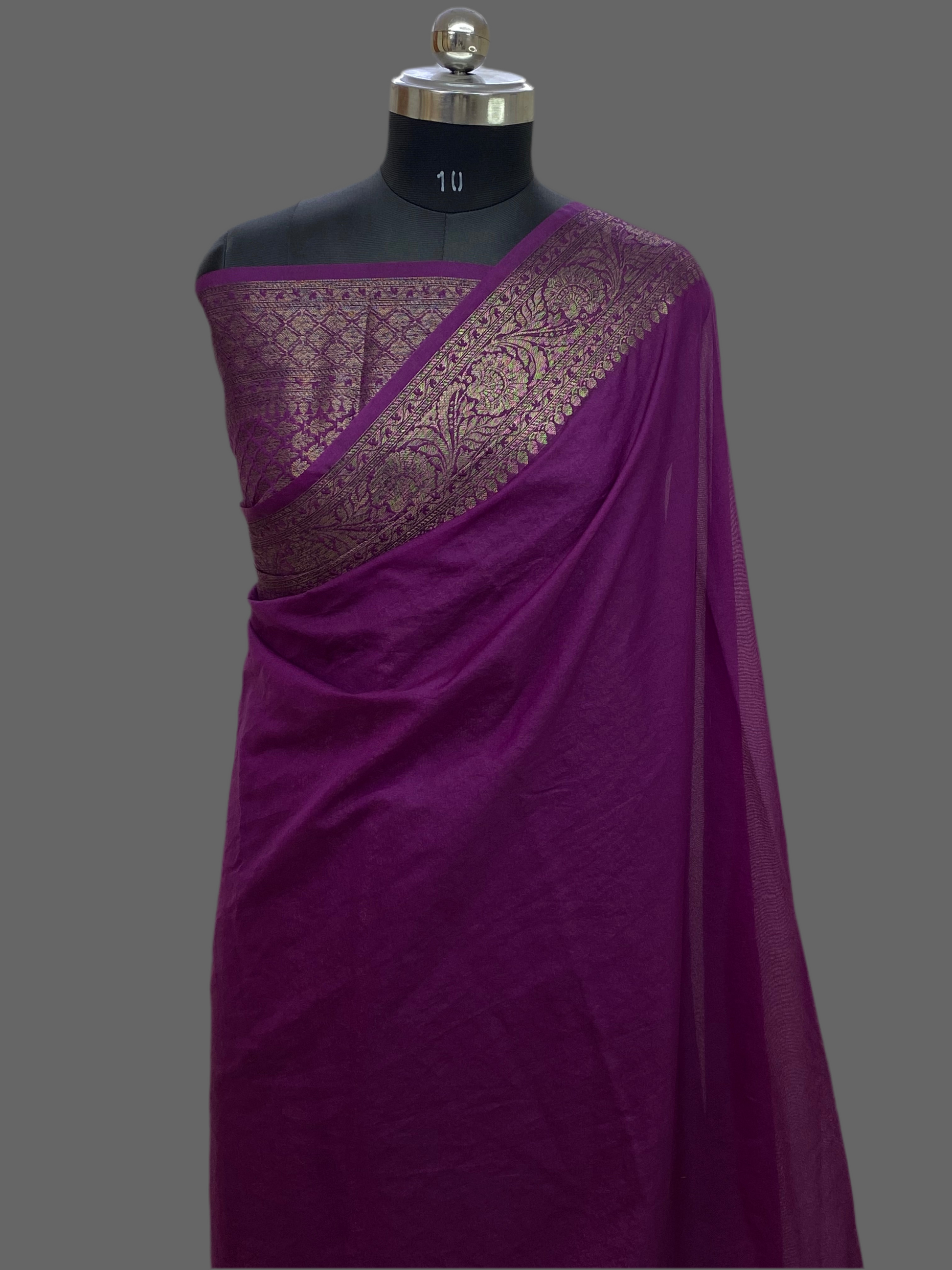 Magenta Georgette Saree with Antique Zari Border