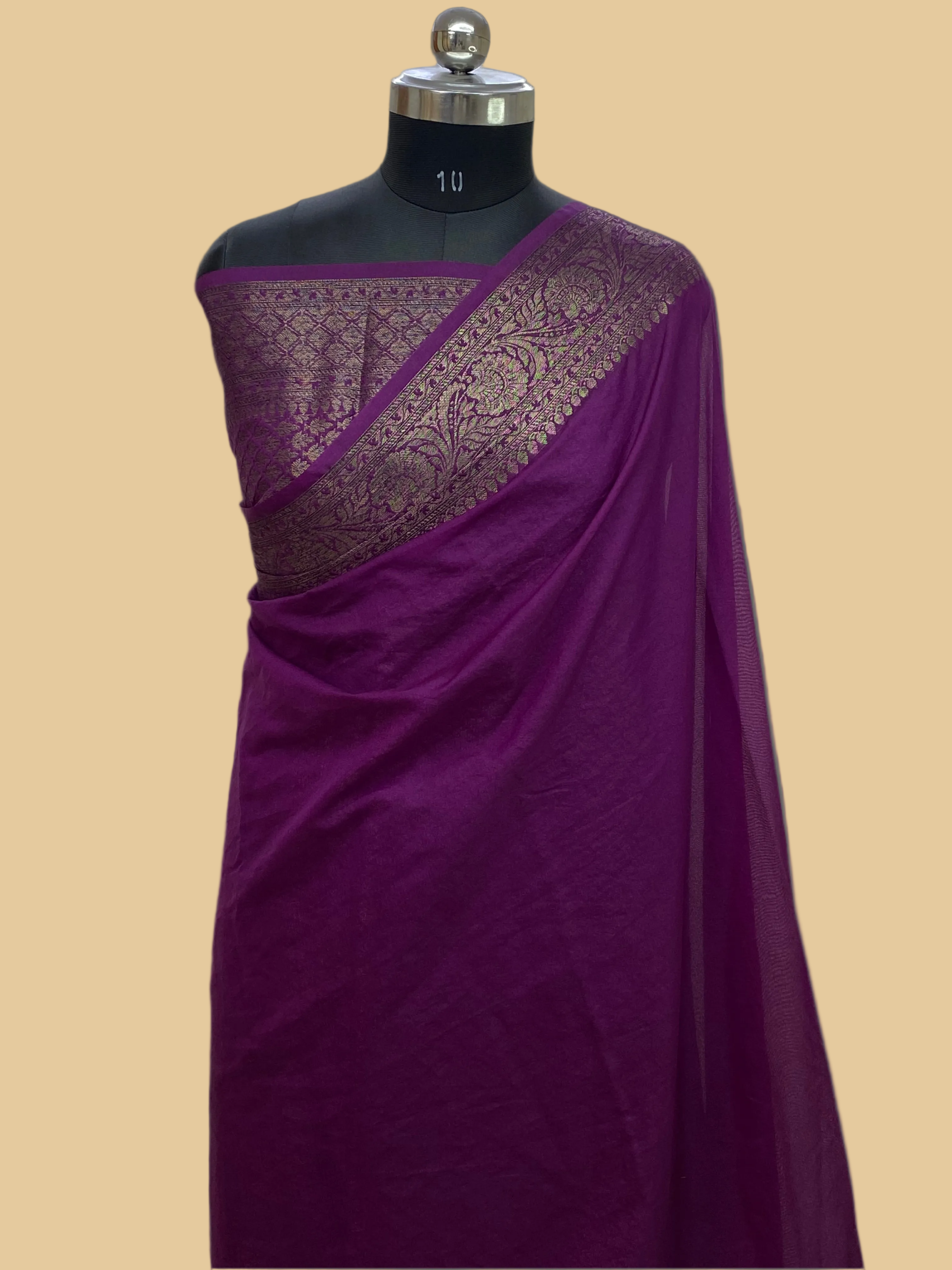 Magenta Georgette Saree with Antique Zari Border